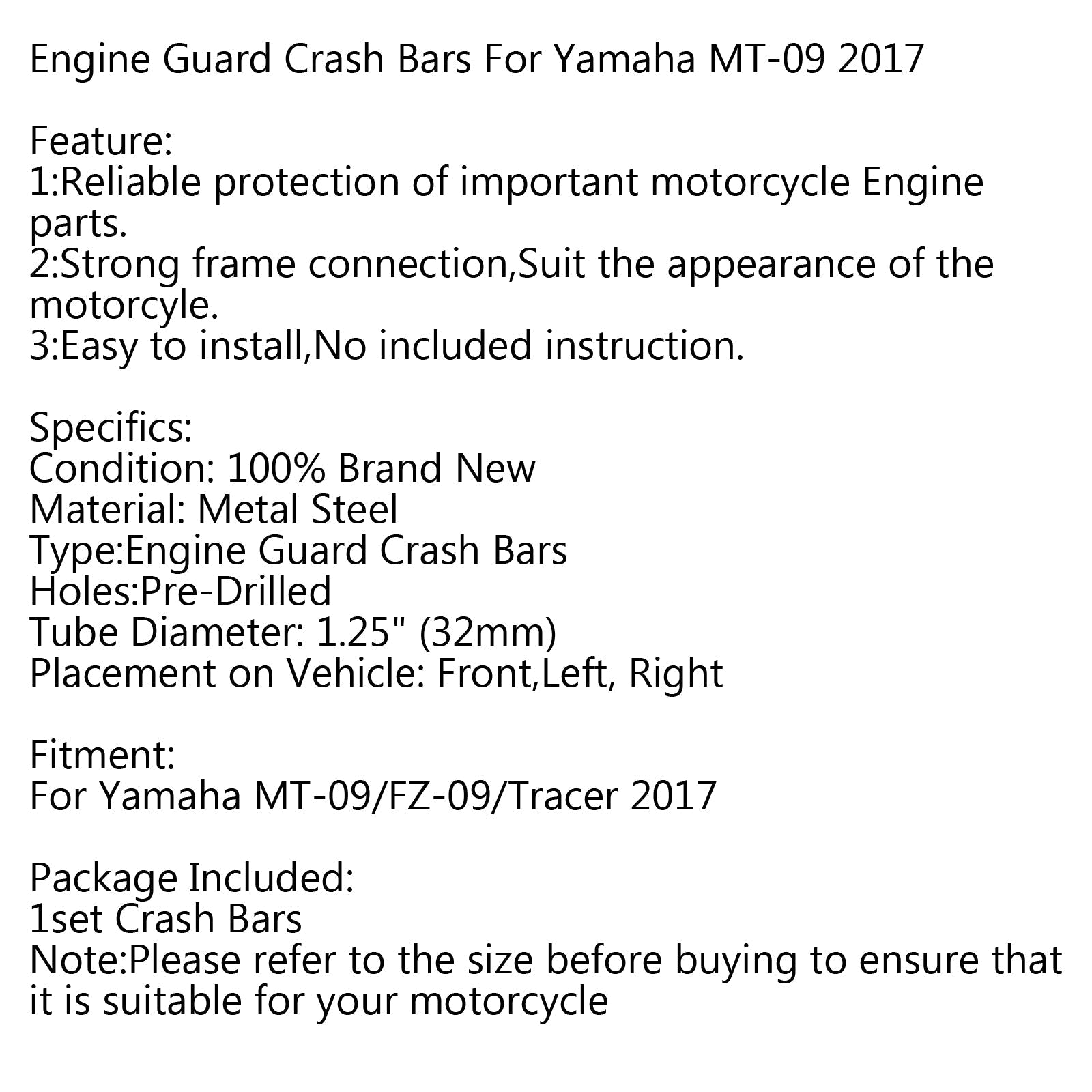 Protector de barra de protección deslizante de marco de protección de motor para YAMAHA MT-09 FZ-09 2017-2018 genérico
