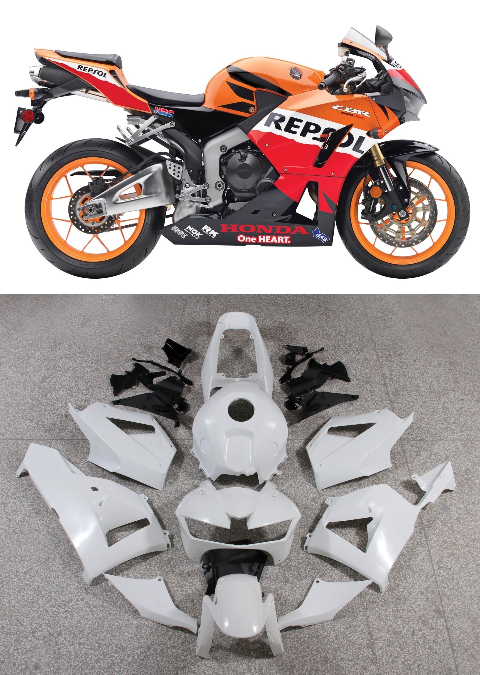 Carénages Amotopart 2013-2023 Honda CBR600RR Repsol Orange Generic