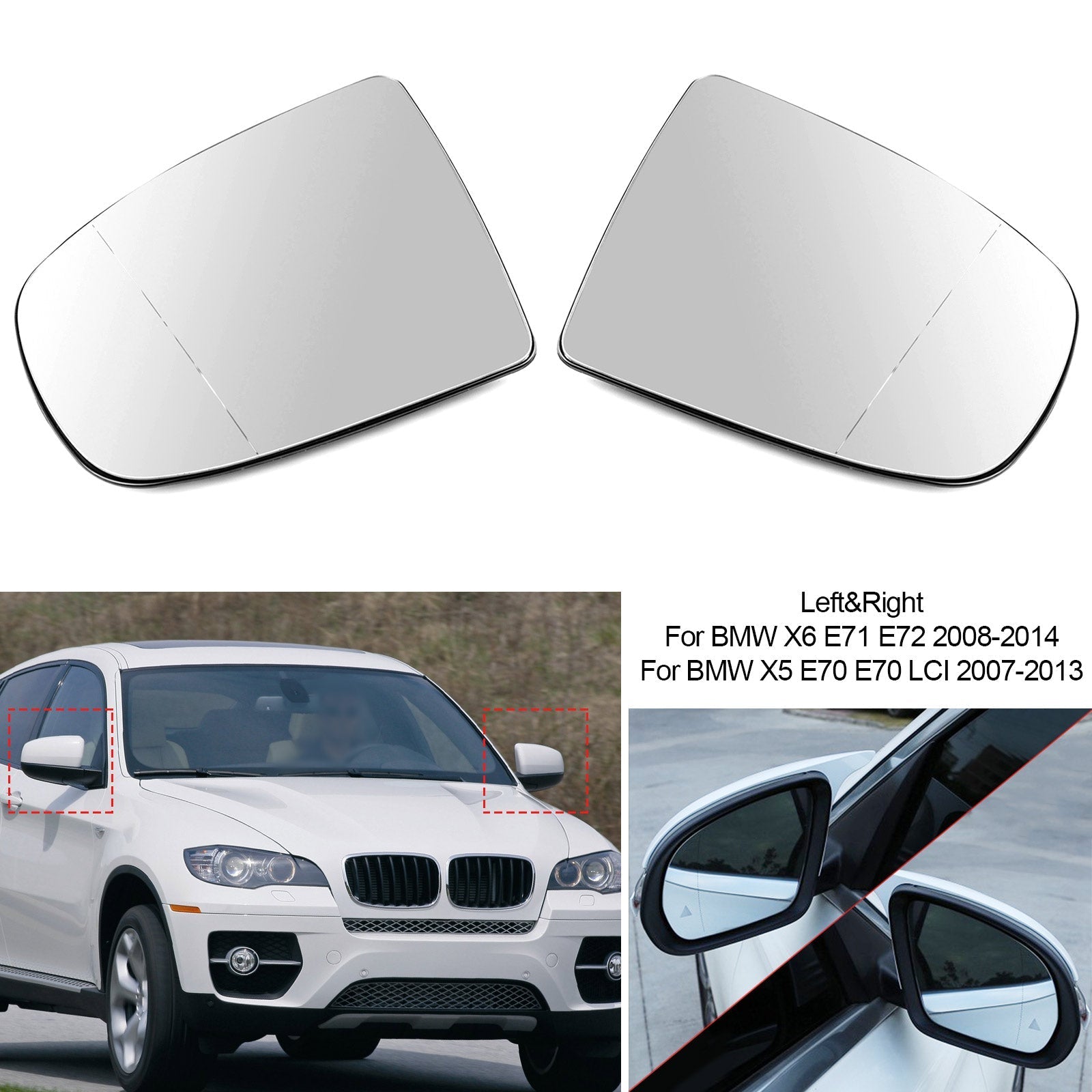 Paire de rétroviseurs latéraux chauffants en verre blanc pour BMW X5 X6 E70 E71 E72 2008-2014 générique