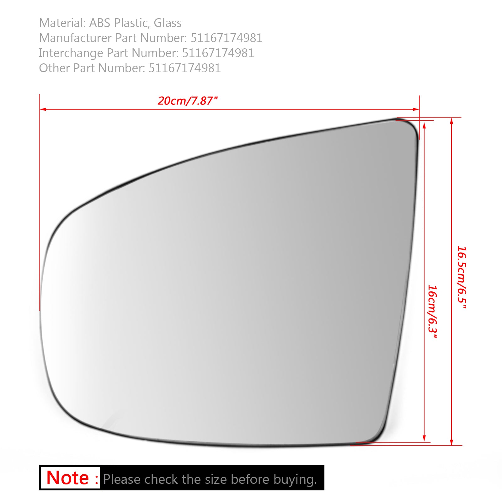 Specchietto retrovisore sinistro riscaldato in vetro bianco per BMW X5 X6 E70 E71 E72 2008-2014 Generico