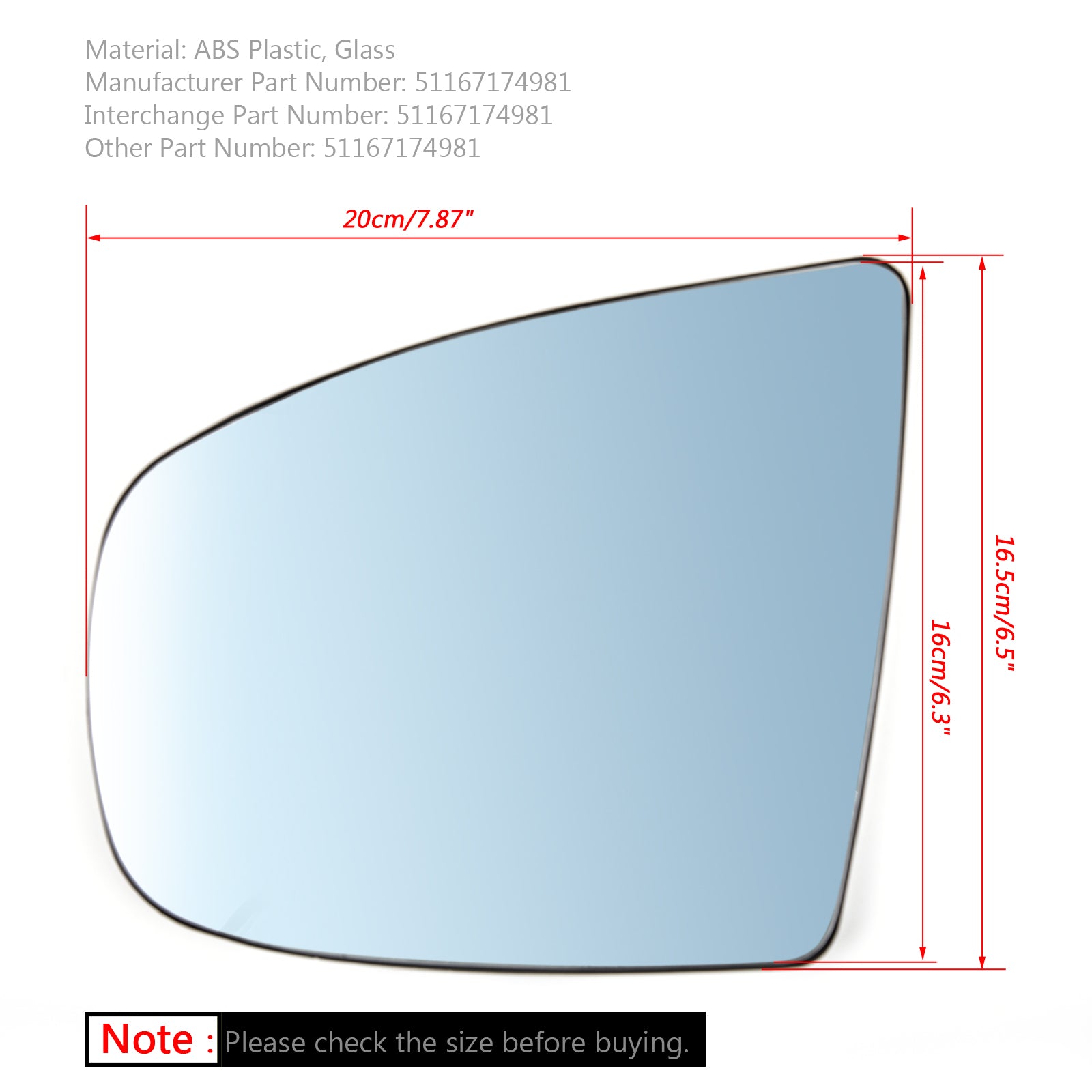 Espejo lateral izquierdo con calefacción de vidrio azul para BMW X5 X6 E70 E71 E72 2008-2014 Genérico