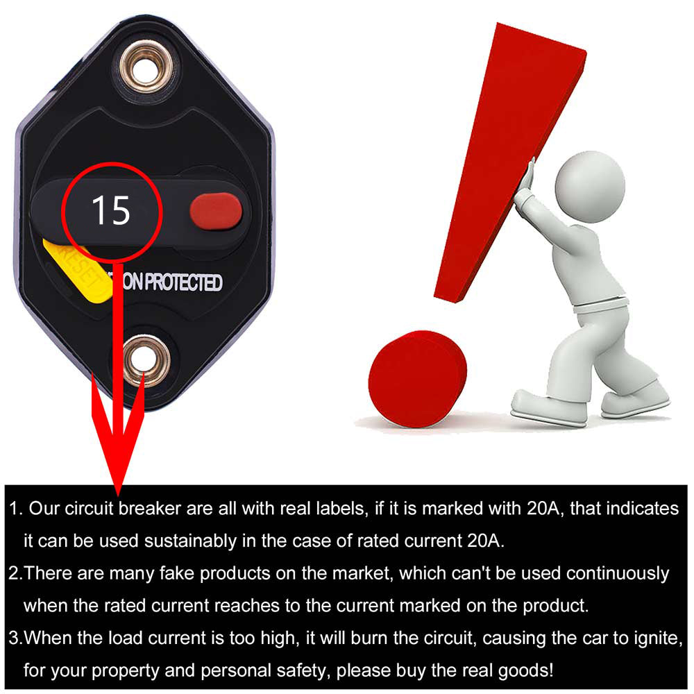 Disyuntor estéreo 15A, reemplazo de soplado, interruptor de fusible de reinicio para Car Audio Marine 