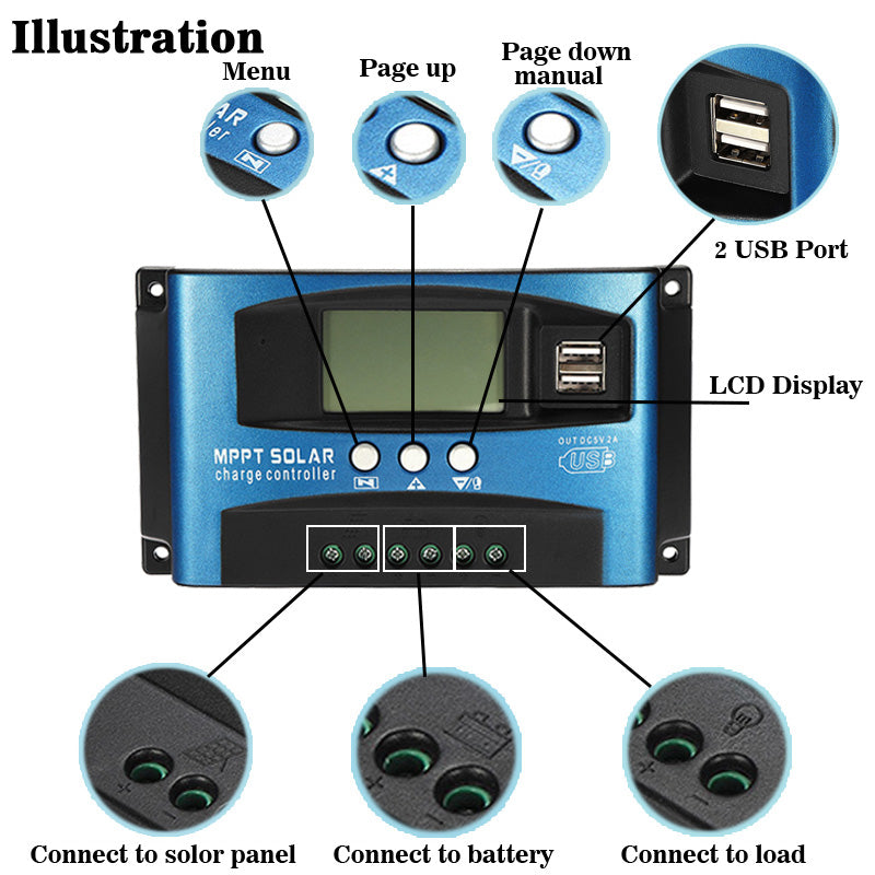 12V-48V MPPT PWM Contrôleur de charge solaire Chargeur au lithium Lifepo4 au plomb