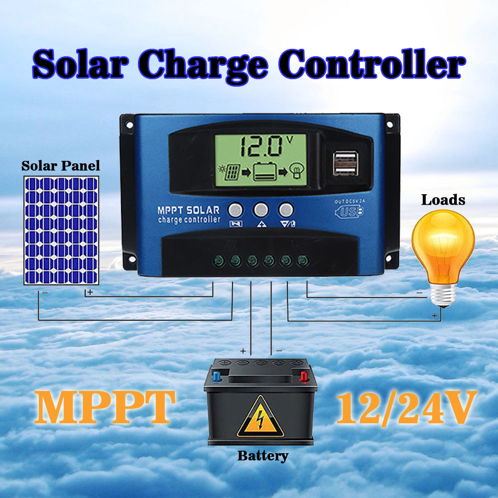 30/40/50/60/100A MPPT Contrôleur de charge du régulateur de panneau solaire 12V/24V Suivi de mise au point automatique