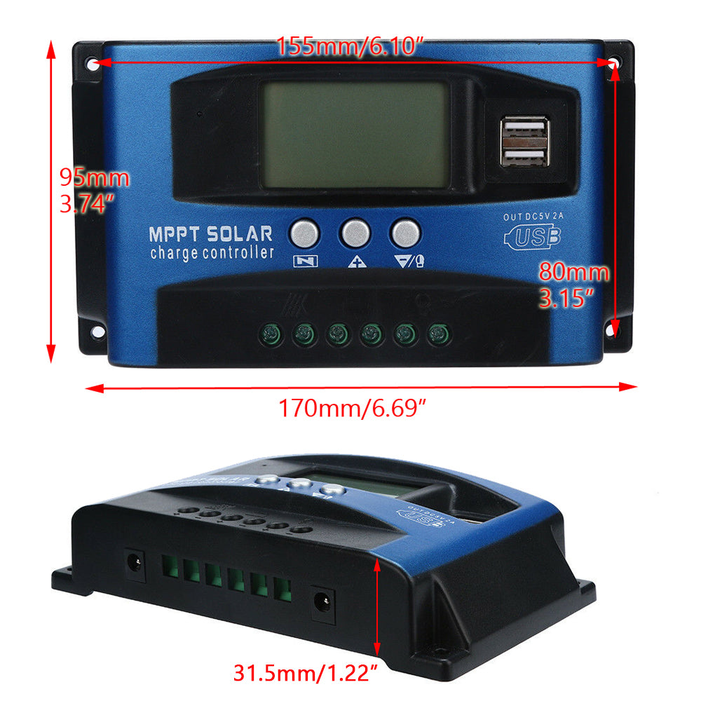 30/40/50/60/100A MPPT Contrôleur de charge du régulateur de panneau solaire 12V/24V Suivi de mise au point automatique