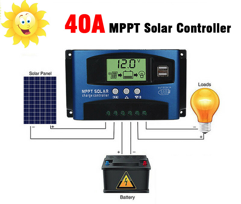 30/40/50/60/100A MPPT Contrôleur de charge du régulateur de panneau solaire 12V/24V Suivi de mise au point automatique