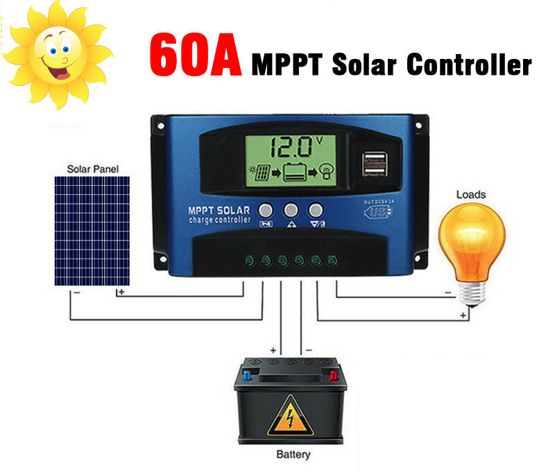 30/40/50/60/100A MPPT Contrôleur de charge du régulateur de panneau solaire 12V/24V Suivi de mise au point automatique