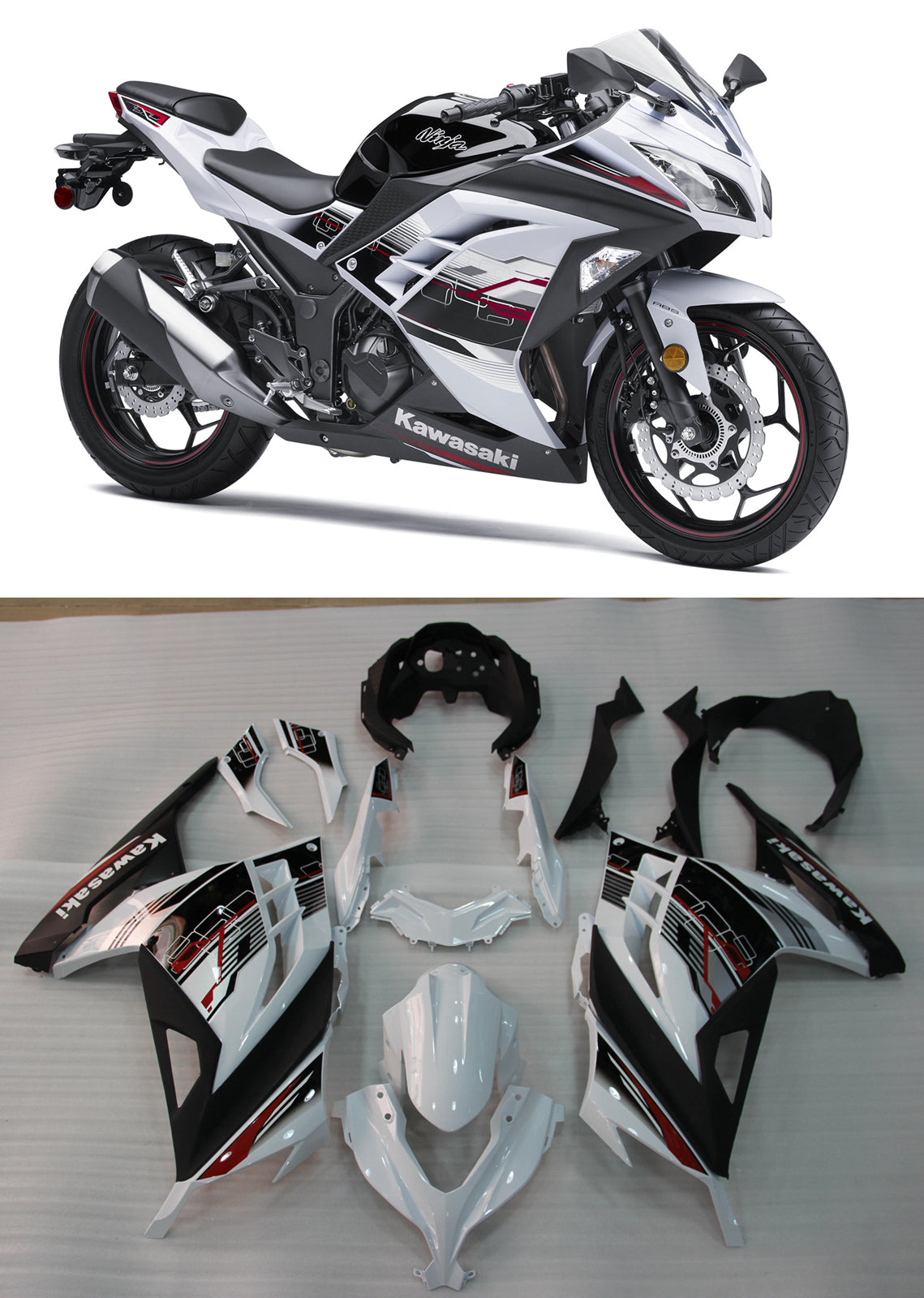 Amotopart Carene 2013-2017 Plastiche Kawasaki Ninja 300R EX300R White Art Ninja Generic