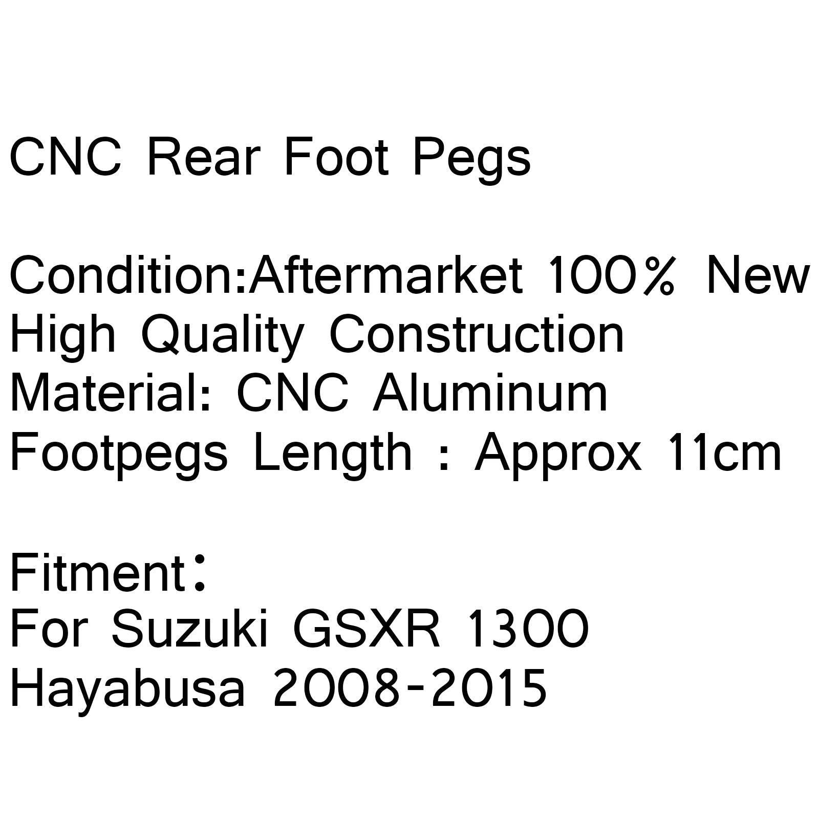 Estriberas traseras para pasajero para Suzuki GSXR 1300 Hayabusa 2008-2015 Generic Black
