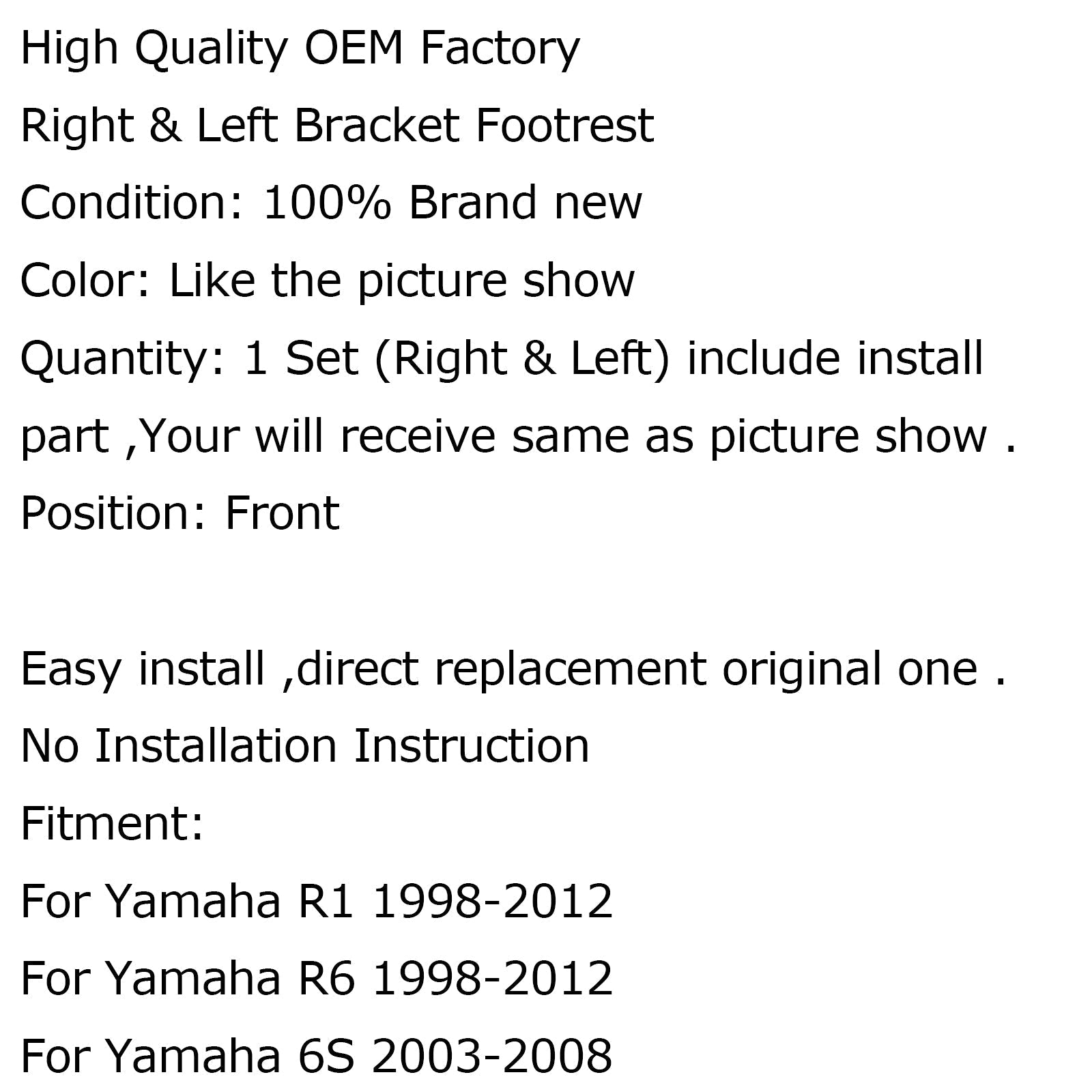 Repose-pieds Avant Noir Repose-pieds Aluminium Passager Pour Yamaha R1 R6 99-12 R6S Generic