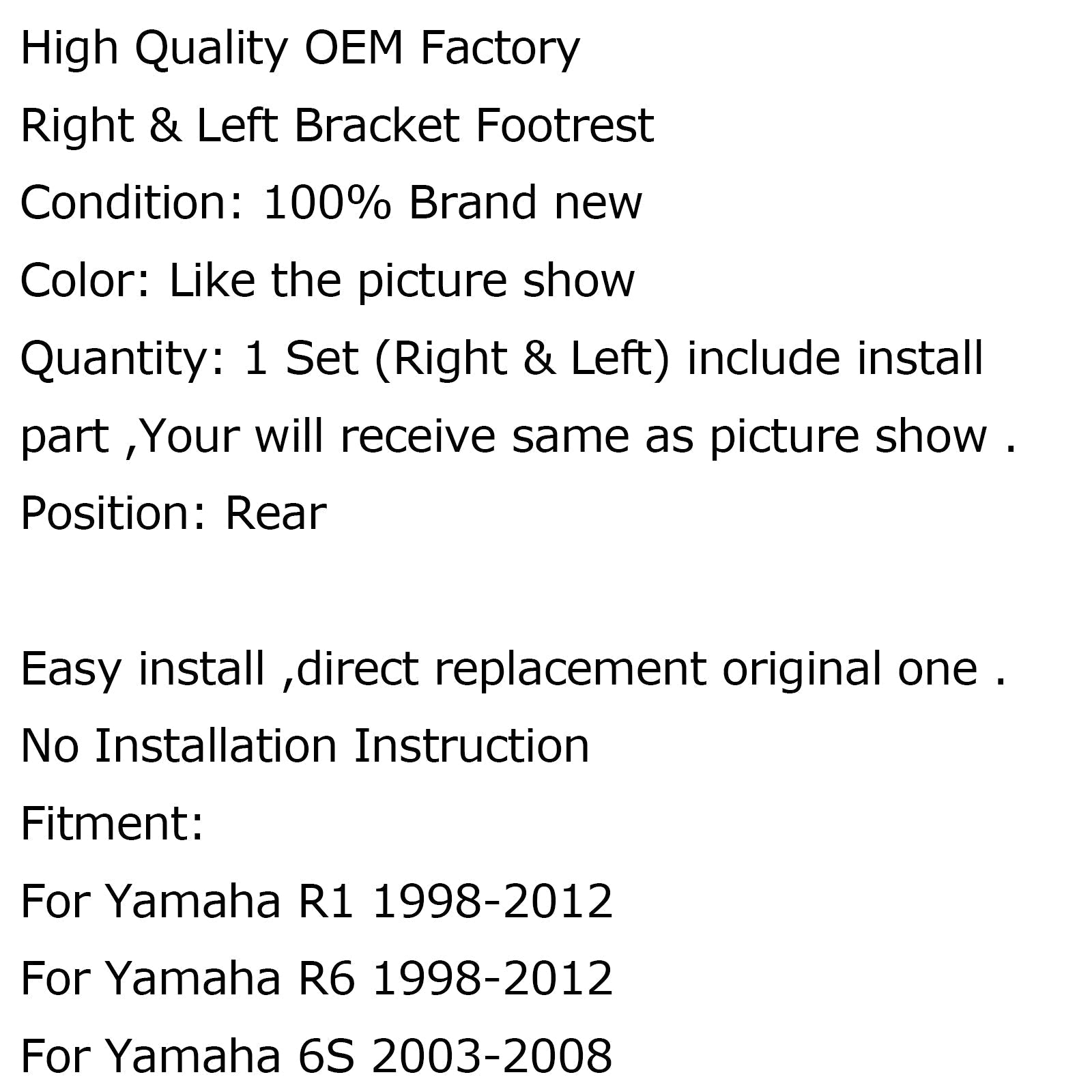 Repose-pieds Arrière Noir Repose-pieds Aluminium Passager Pour Yamaha R1 R6 99-12 R6S Generic