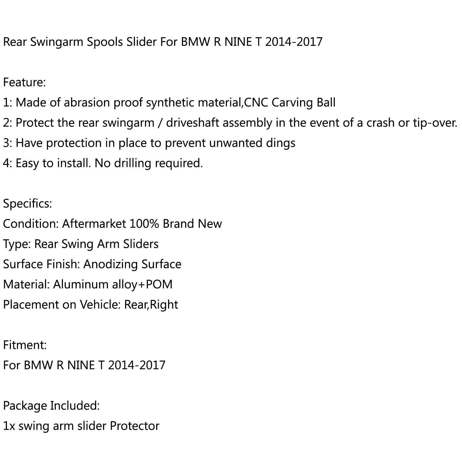 CNC moto vélo bras oscillant bobines curseur pour BMW R NINE T 2014-2017 générique