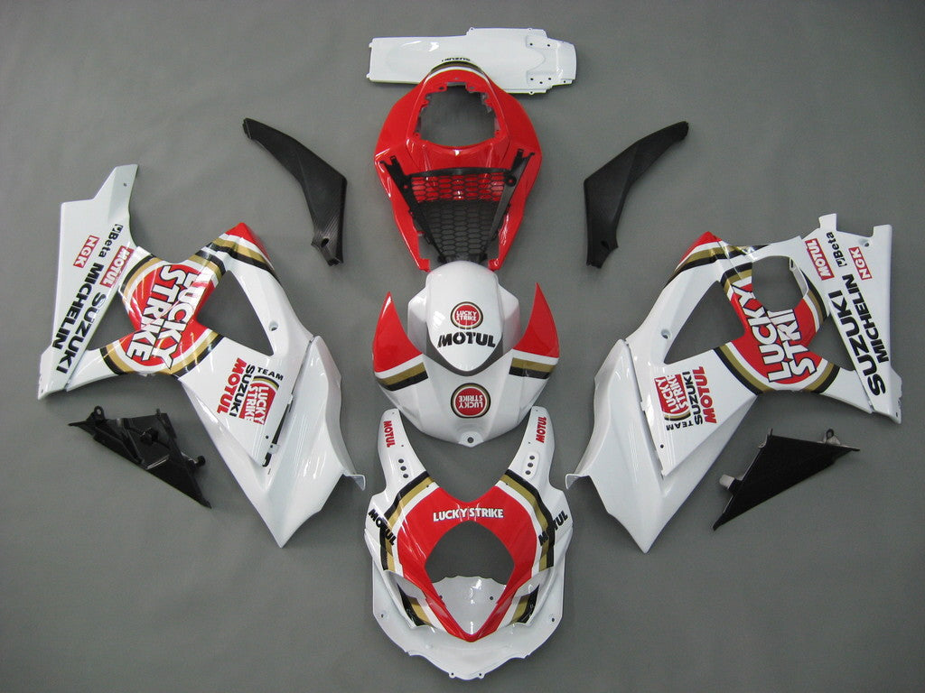 Amotopart Carene 2007-2008 Suzuki GSXR 1000 Bianco &amp; Rosso Lucky Strike Generico