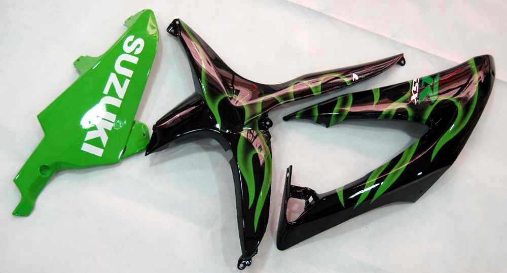 Carénages Amotopart 2008-2010 Suzuki GSXR 600 750 Black &amp; Green Flame GSXR Generic