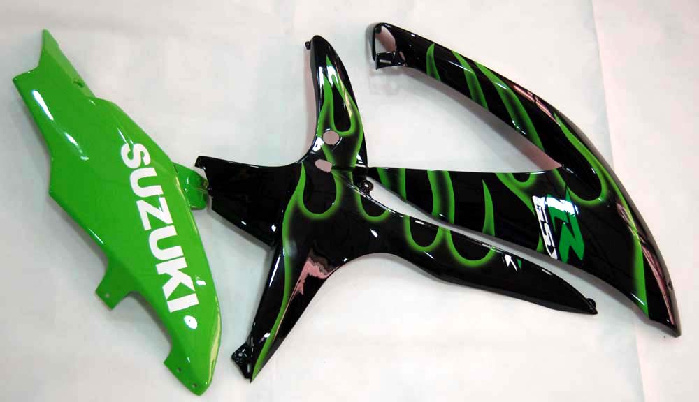 Carénages Amotopart 2008-2010 Suzuki GSXR 600 750 Black &amp; Green Flame GSXR Generic