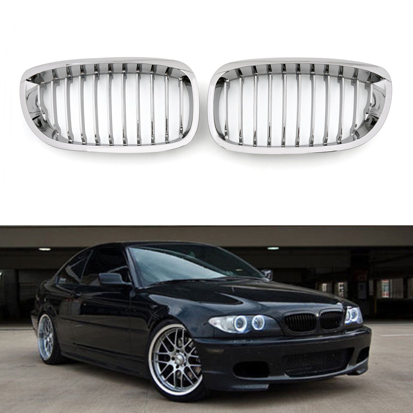 Front Fence Grill Grille ABS Chrome Mesh For BMW E46 2D (2002-2007) 3 Series