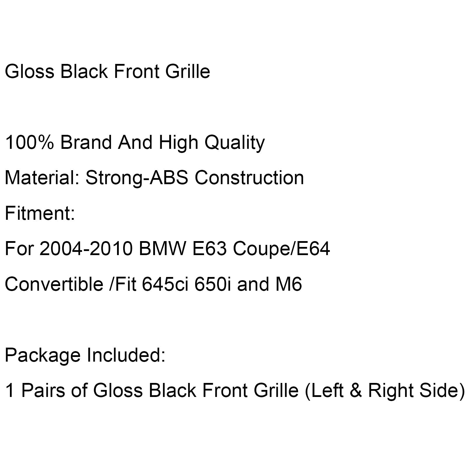 Negro brillante/mate BMW 2004-2010 E63 E64 6 Series Coupe Convertible Generic Grille