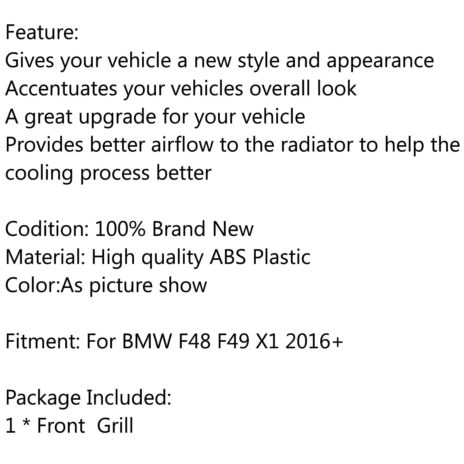 Nouvelle paire de grilles de calandre avant pour BMW 2016+ F48 F49 X1 X-Series Black Generic