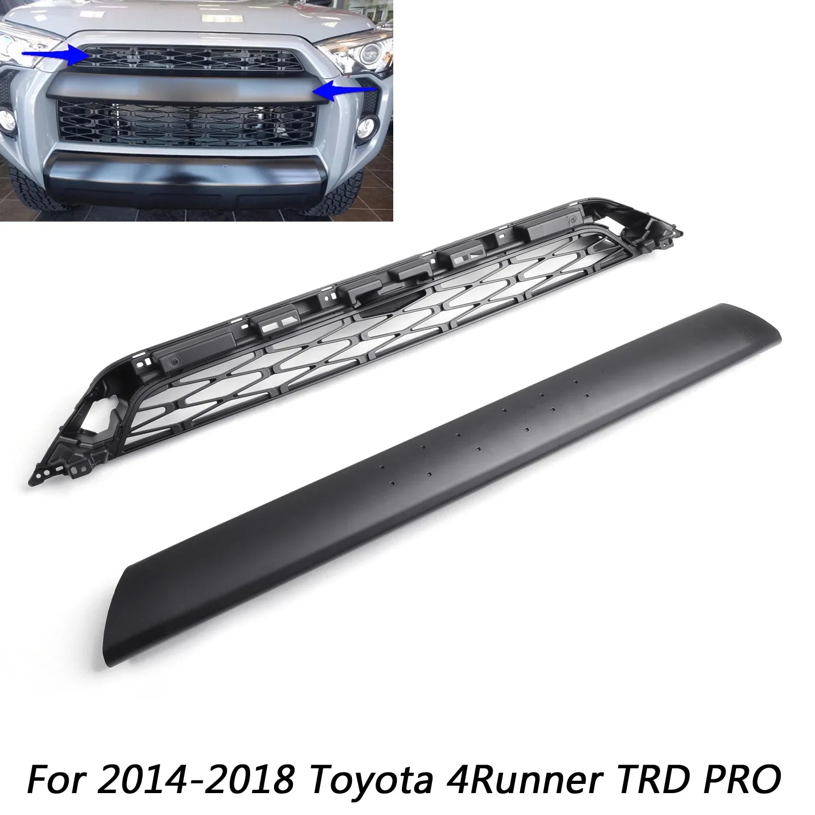 Toyota 4Runner | 2014-2019 | Grille TRD PRO | 2 pièces | Grille de pare-chocs avant | Noir mat + lettre Toyota