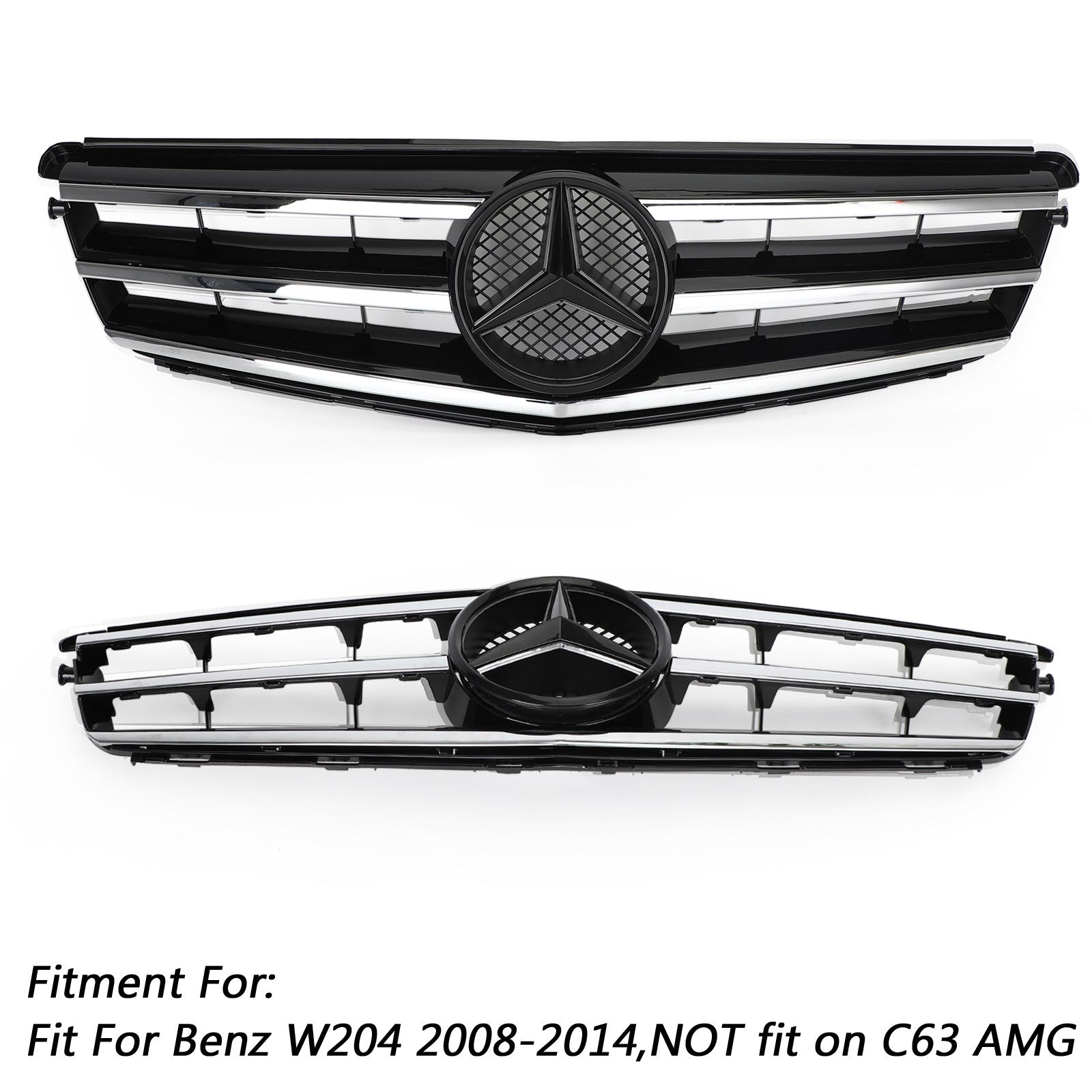 Parrilla delantera cromada LED negra para Benz Clase C W204 C300 C350 2008-2014 Genérico 