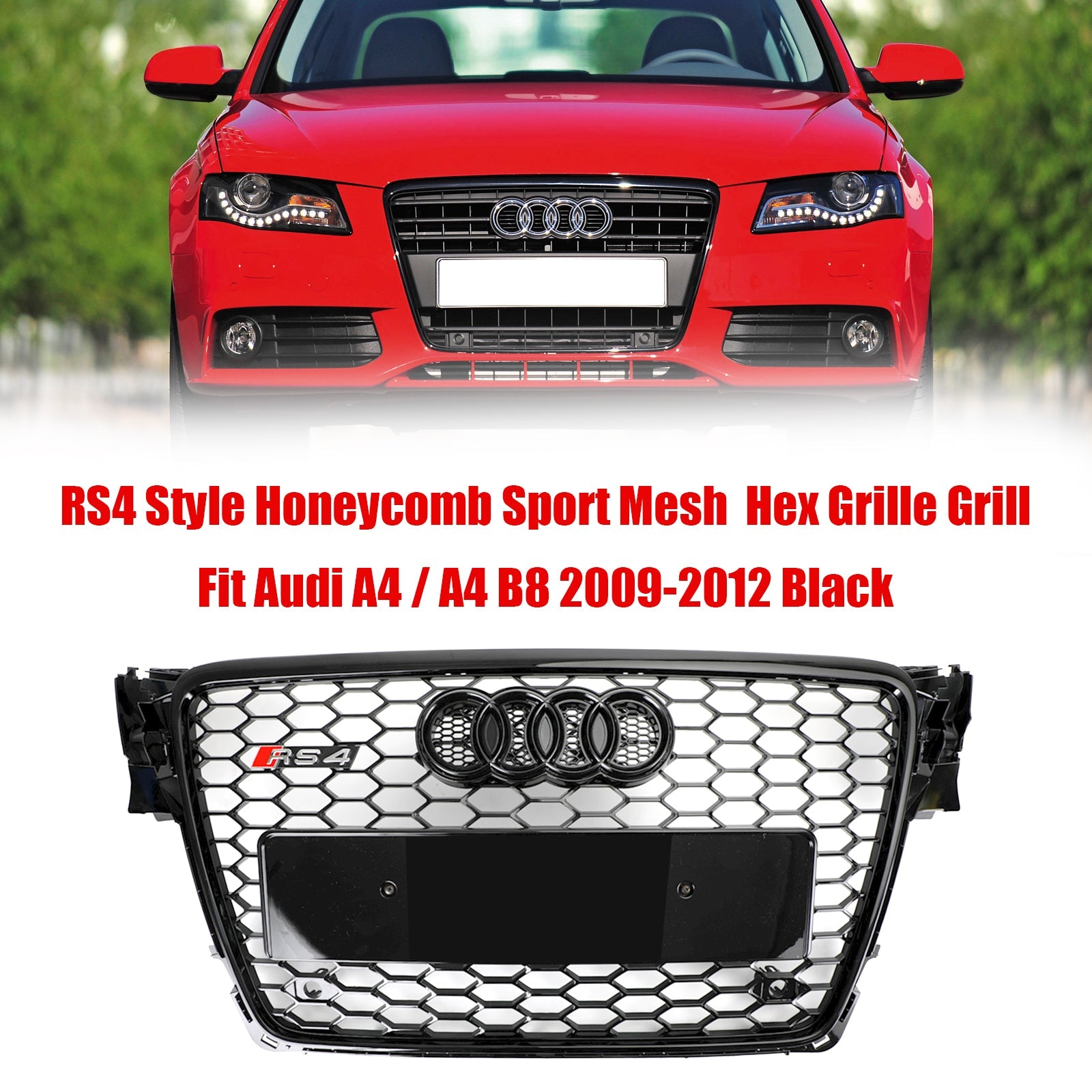 2009-2012 Audi A4/S4 B8 RS4 Style Hexagon Honeycomb Sport Mesh Grille