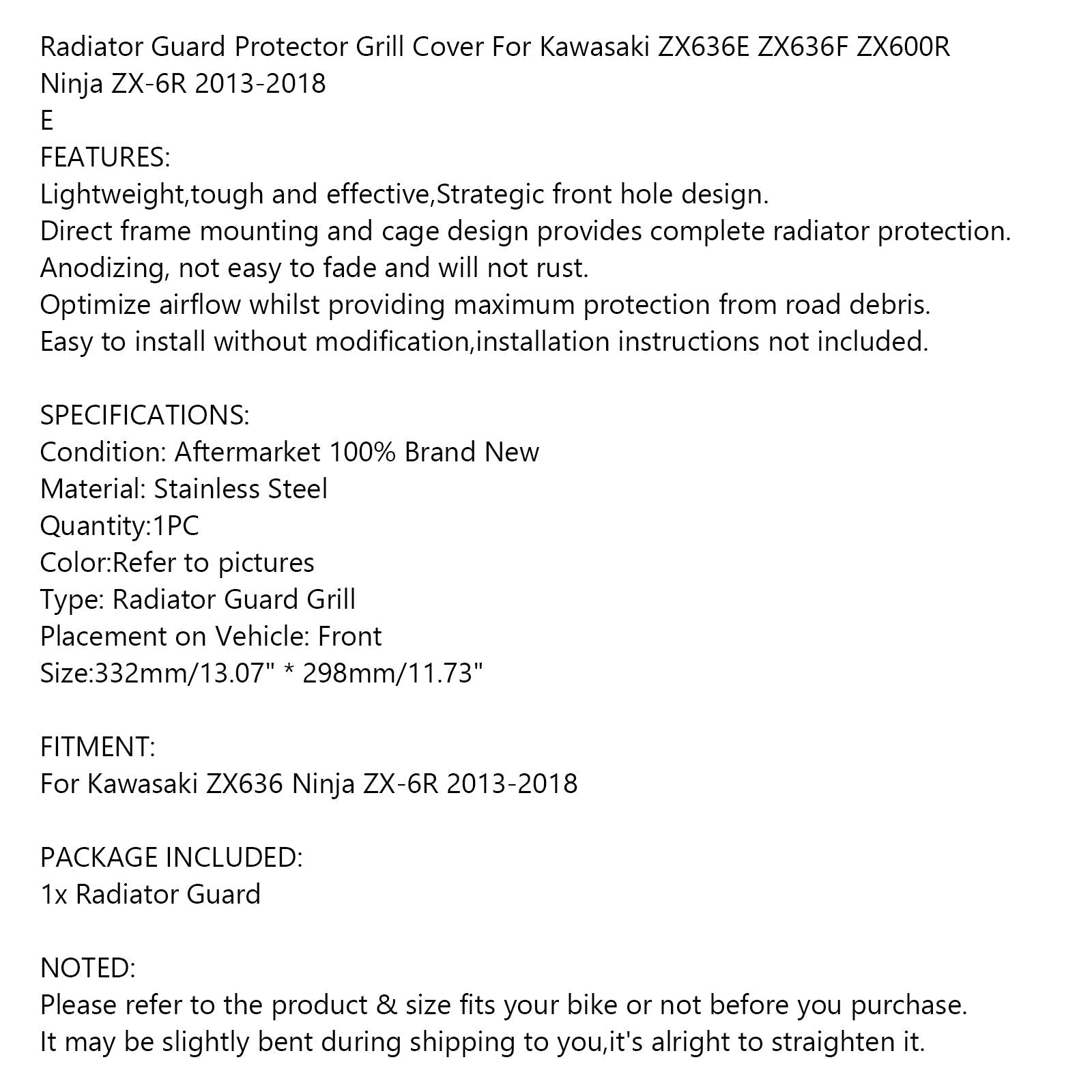 Coperchio protezione radiatore per Kawasaki Ninja ZX-6R ZX6R ZX636 ZX600 13-18 generico