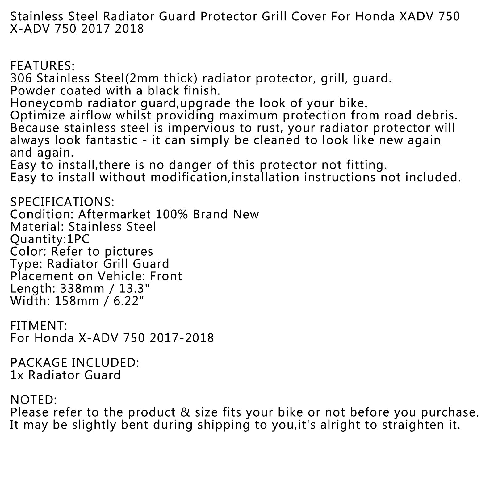 Protezione della protezione della griglia del radiatore nera per Honda X-ADV 750 XADV750 2017 2018 generico