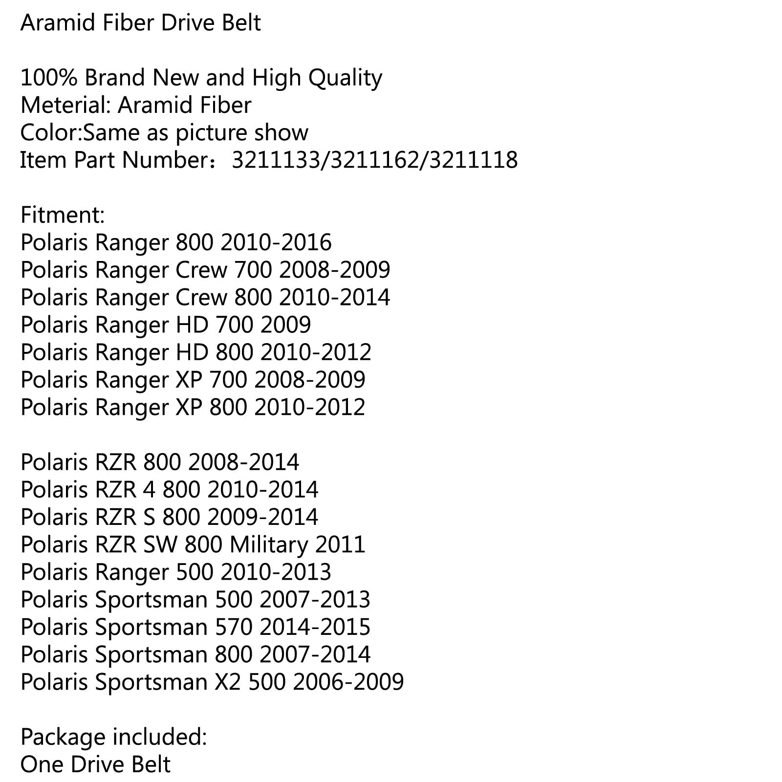 Courroie d'embrayage pour Polaris ATV UTV RZR 800 remplace # 3211133 3211118 3211162 générique