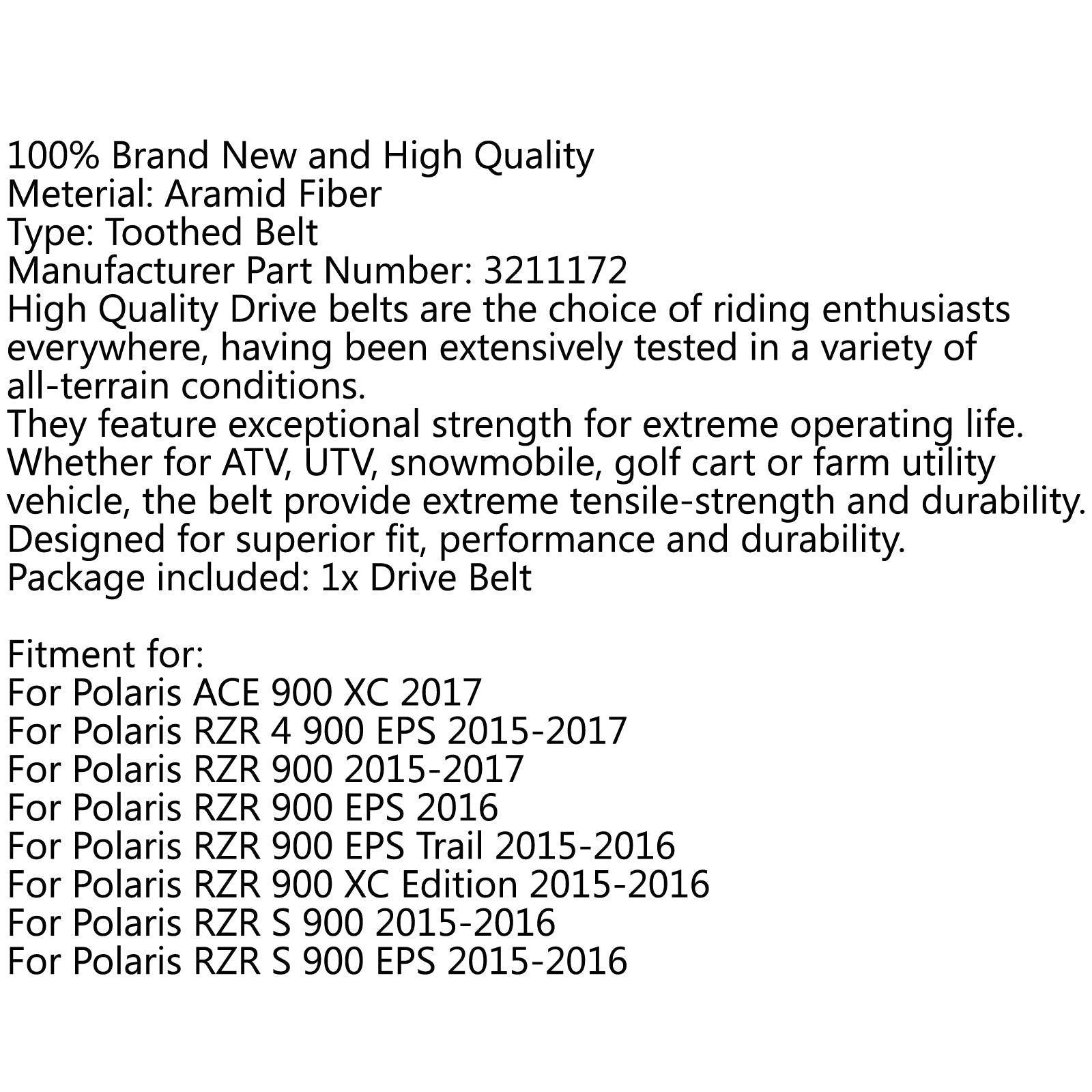 Courroie d'entraînement ATV 26G4140 pour Polaris RZR 900 Trail EPS 2015 2016 3211172 générique