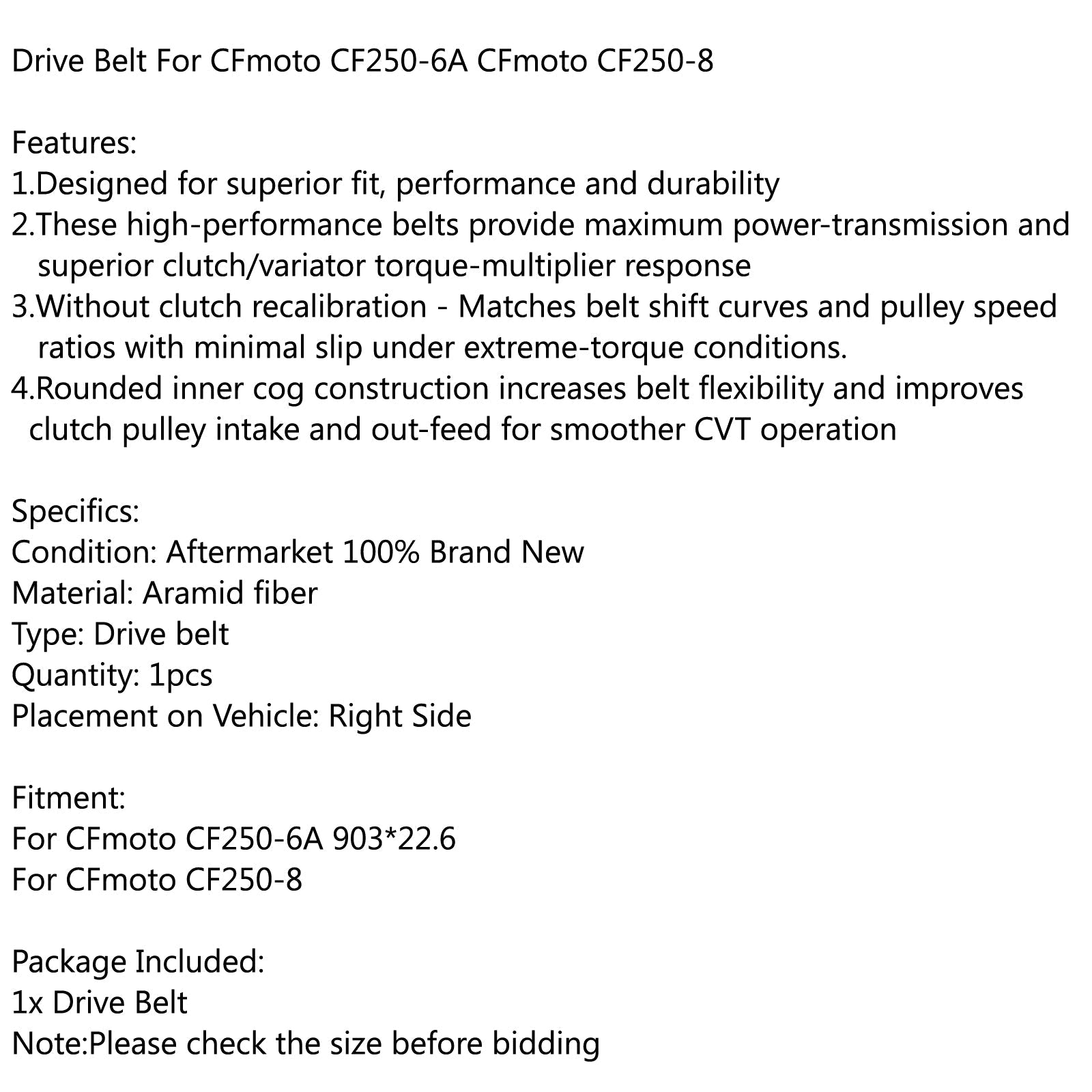 Cinghia di trasmissione per CFMOTO CF250-6A 903.22.6 CFmoto CF250-8 Generico
