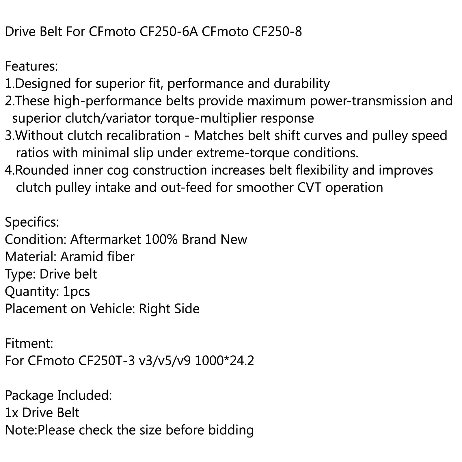 Courroie d'entraînement pour CFmoto CF250T-3 v3/v5/v9 1000*24.2 générique