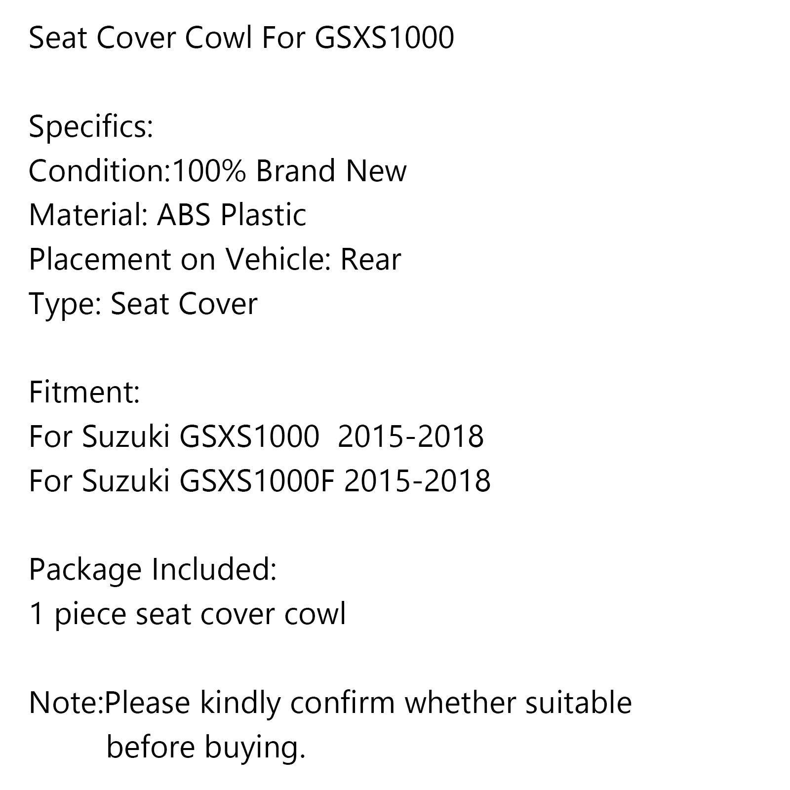 Carénage de capot de siège arrière en plastique ABS pour Suzuki GSXS1000 GSXS1000F 2015-2020 générique