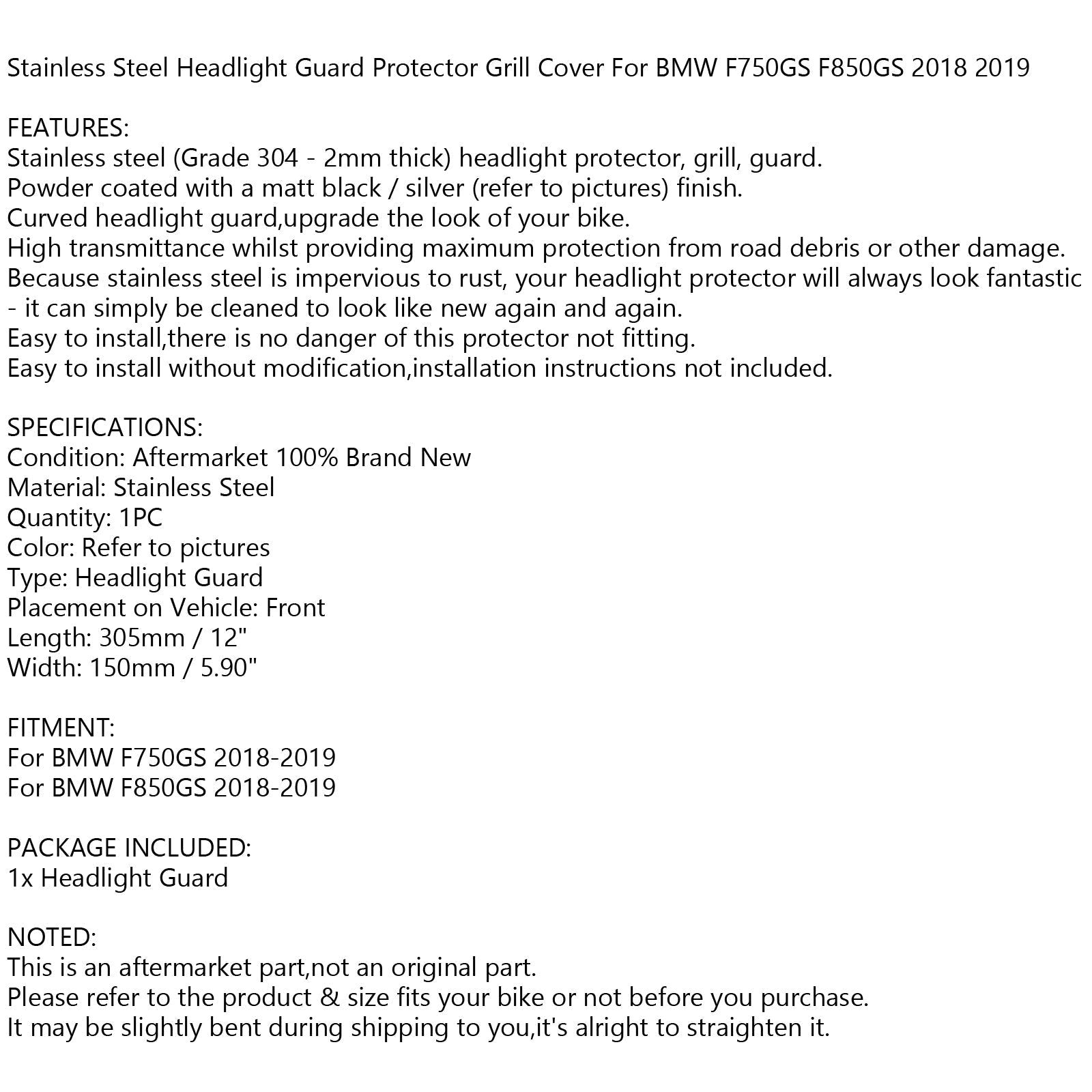 Protecteur de grille de protection de phare en acier inoxydable pour BMW F750GS F850GS 2018 2019 générique