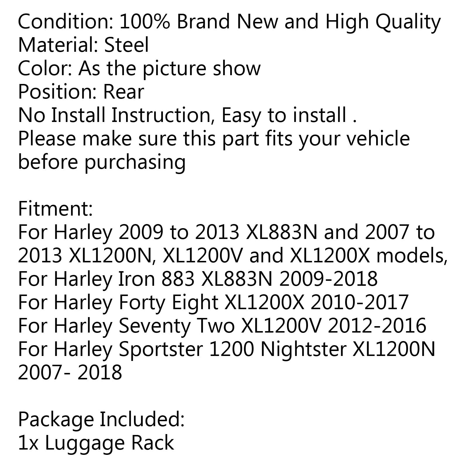 Support de cadre d'étagère à bagages pour Harley Sportster XL883N 09-18 XL1200 N/V/X 07-18 générique