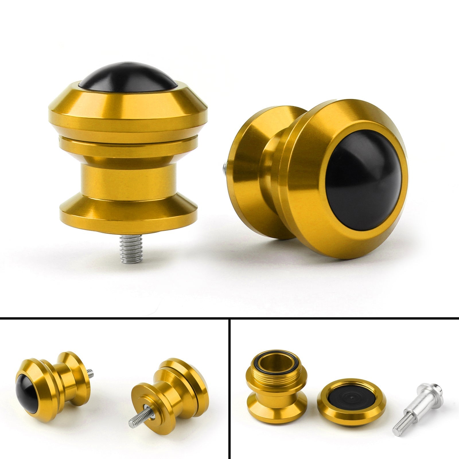 Pair 6mm Swingarm Sliders Spools For Yamaha MT1 MT9 YZF-R3 R1 MAX 53 Gold