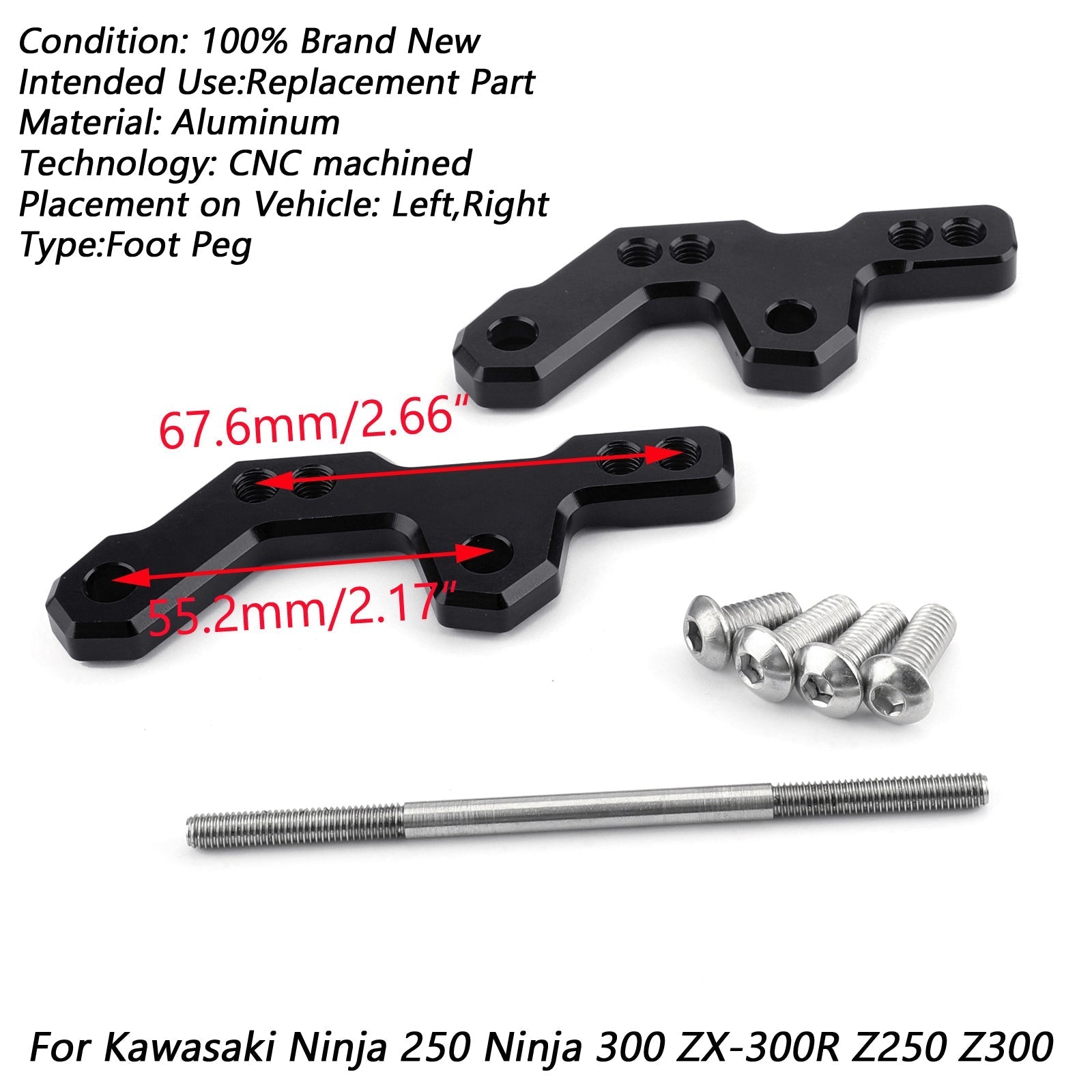 Base de soporte de montaje de clavijas de pie ajustables para Kawasaki Ninjia 300 Z300 genérico