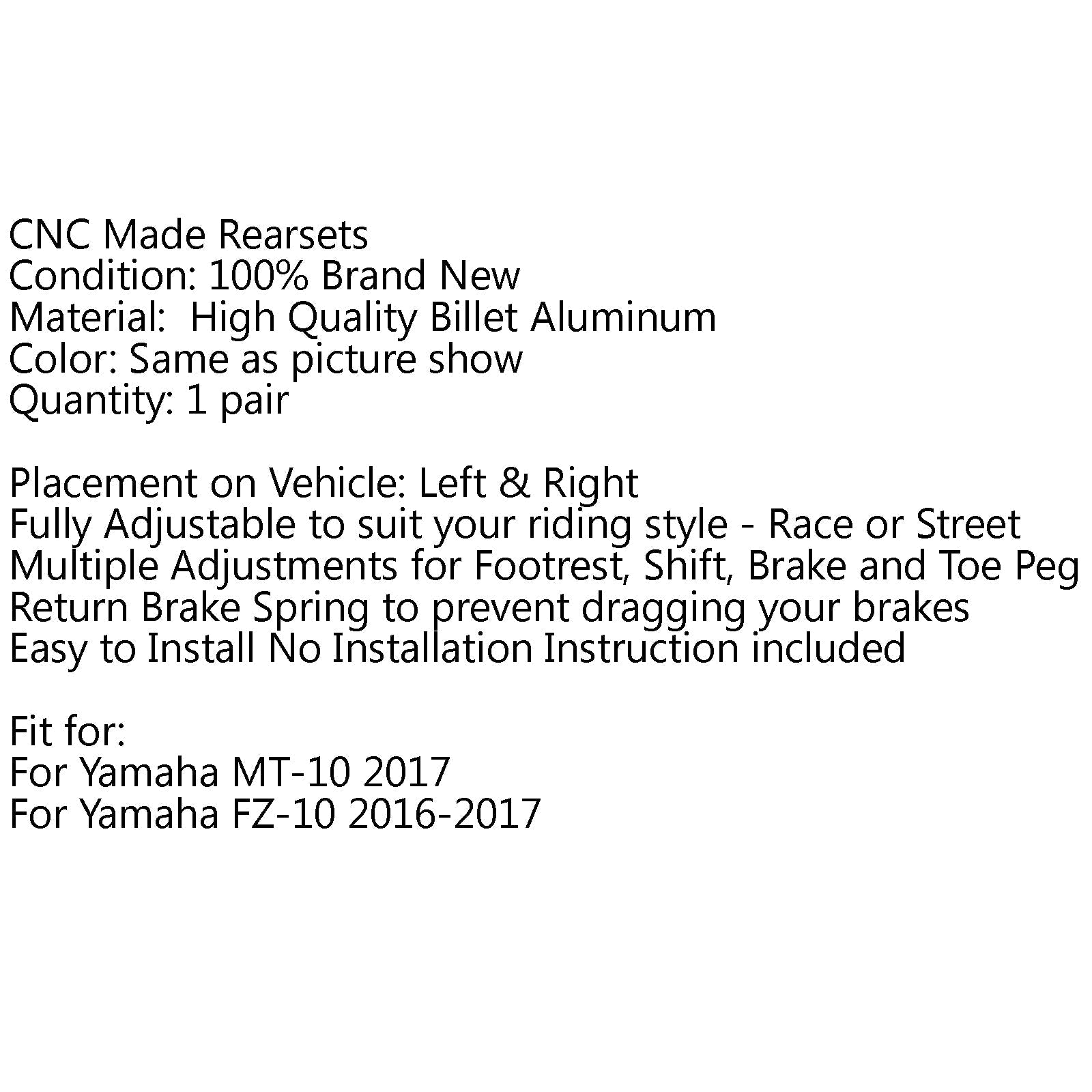 Juego de clavijas traseras ajustables para Yamaha MT-10 FZ10 2017-2019 genérico