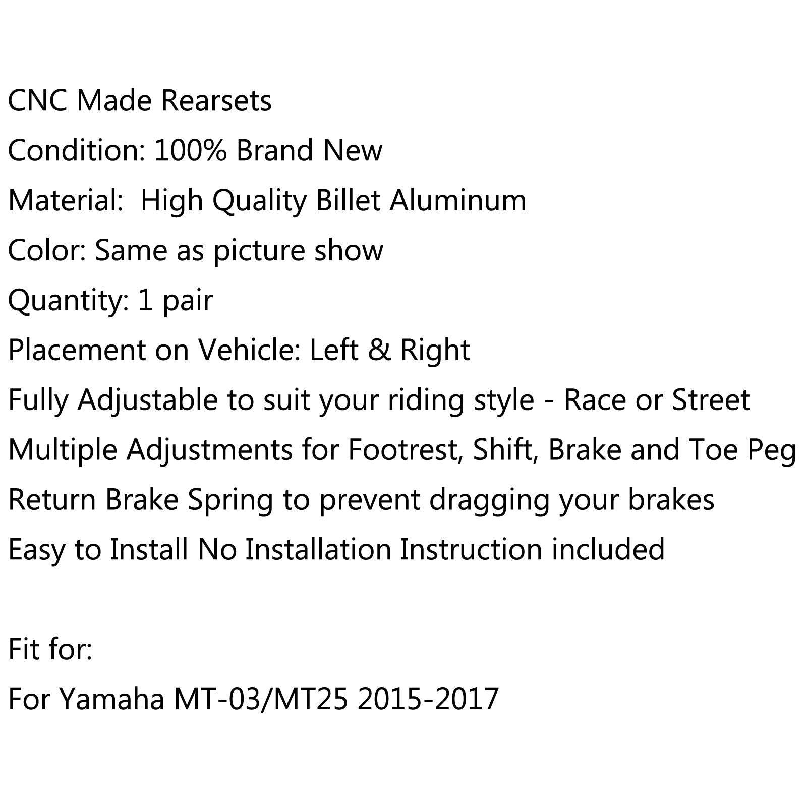 Moto Regolabile Pedane Pedane Per Yamha MT-03/MT25 2015+ Generico