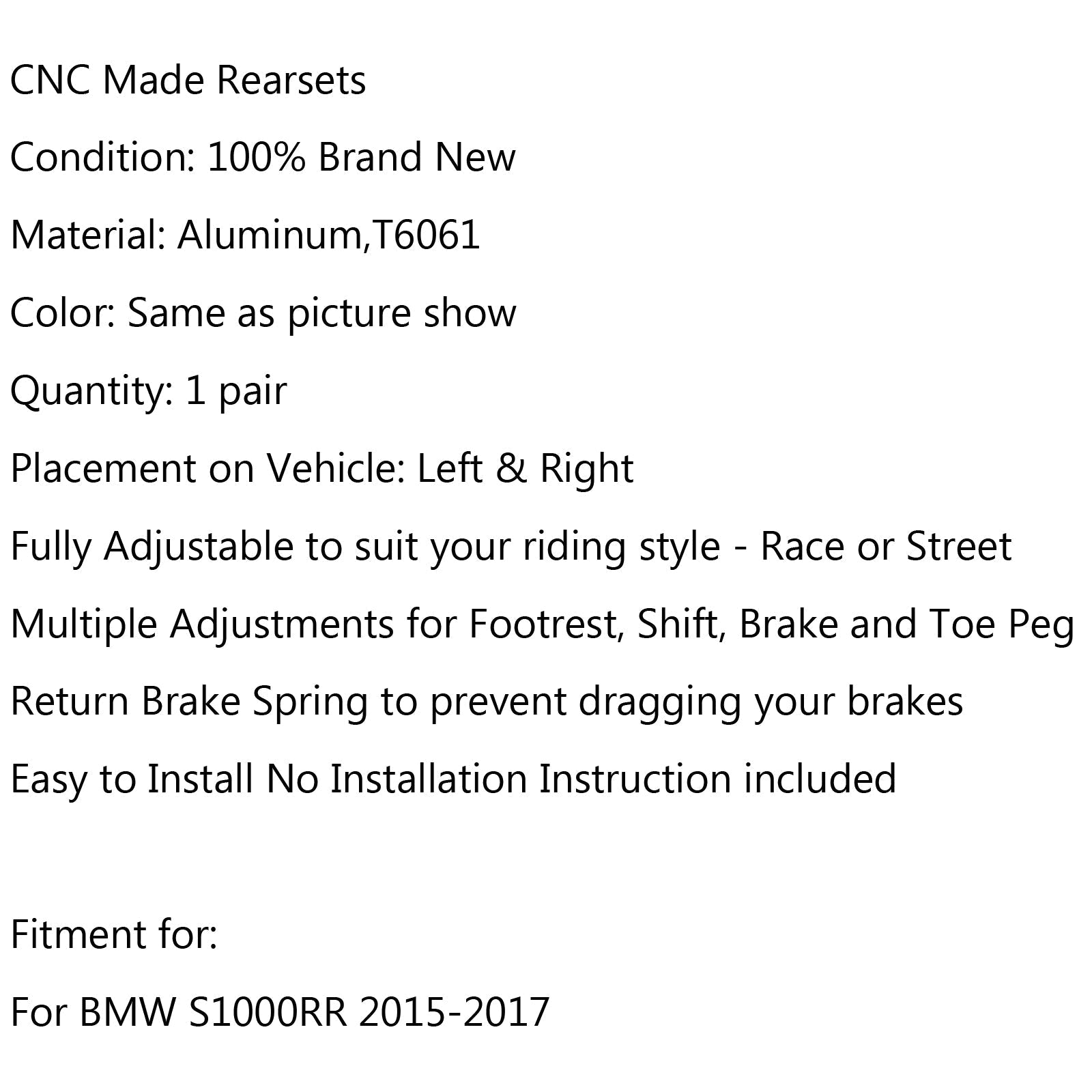 Moto CNC repose-pieds arrière définit des repose-pieds pour BMW S1000RR 2015-2017 générique
