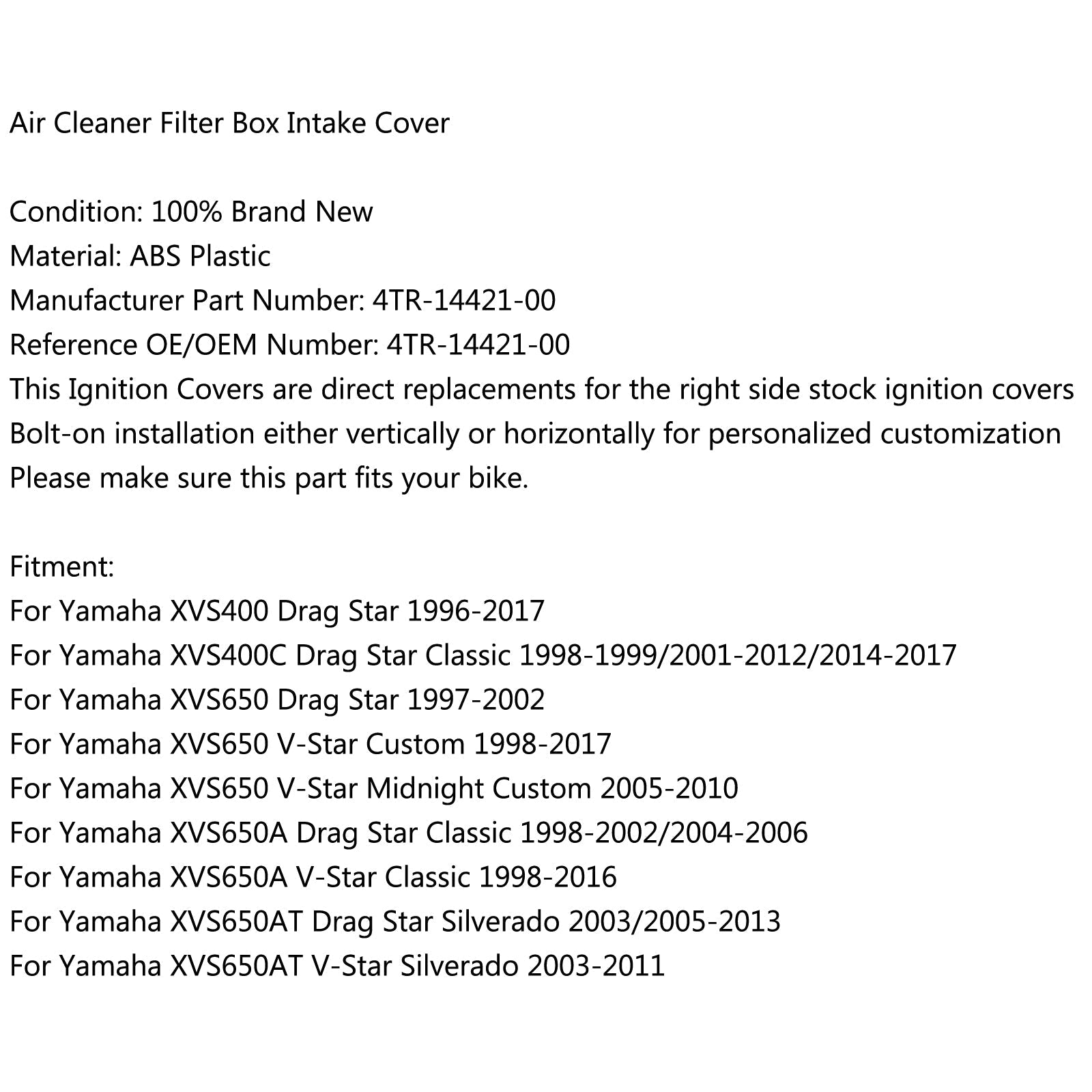 Cubierta de filtro de aire para Yamaha Dragstar V-Star 650 XVS650 XVS650A genérico