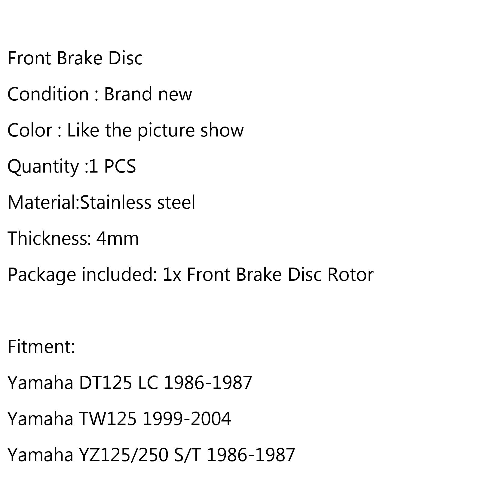 Rotore disco freno anteriore per Yamaha TW125 (5EK/5RS) 99-04 200 2JL/4CS1/2/3/5 91-98 Generico