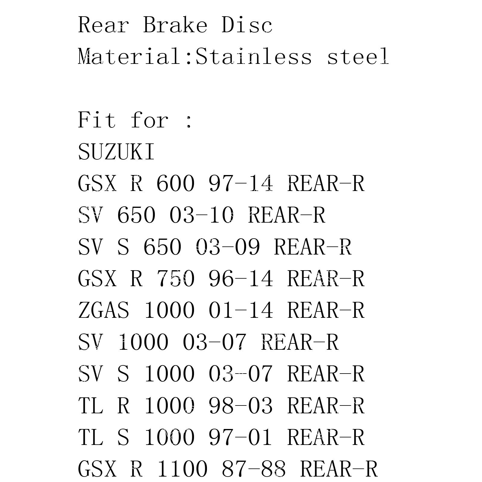 Disco freno posteriore rotondo Rotore per Suzuki GSXR 600 750 1100 SV SVS TLR TLS ZGAS 1000 Generico