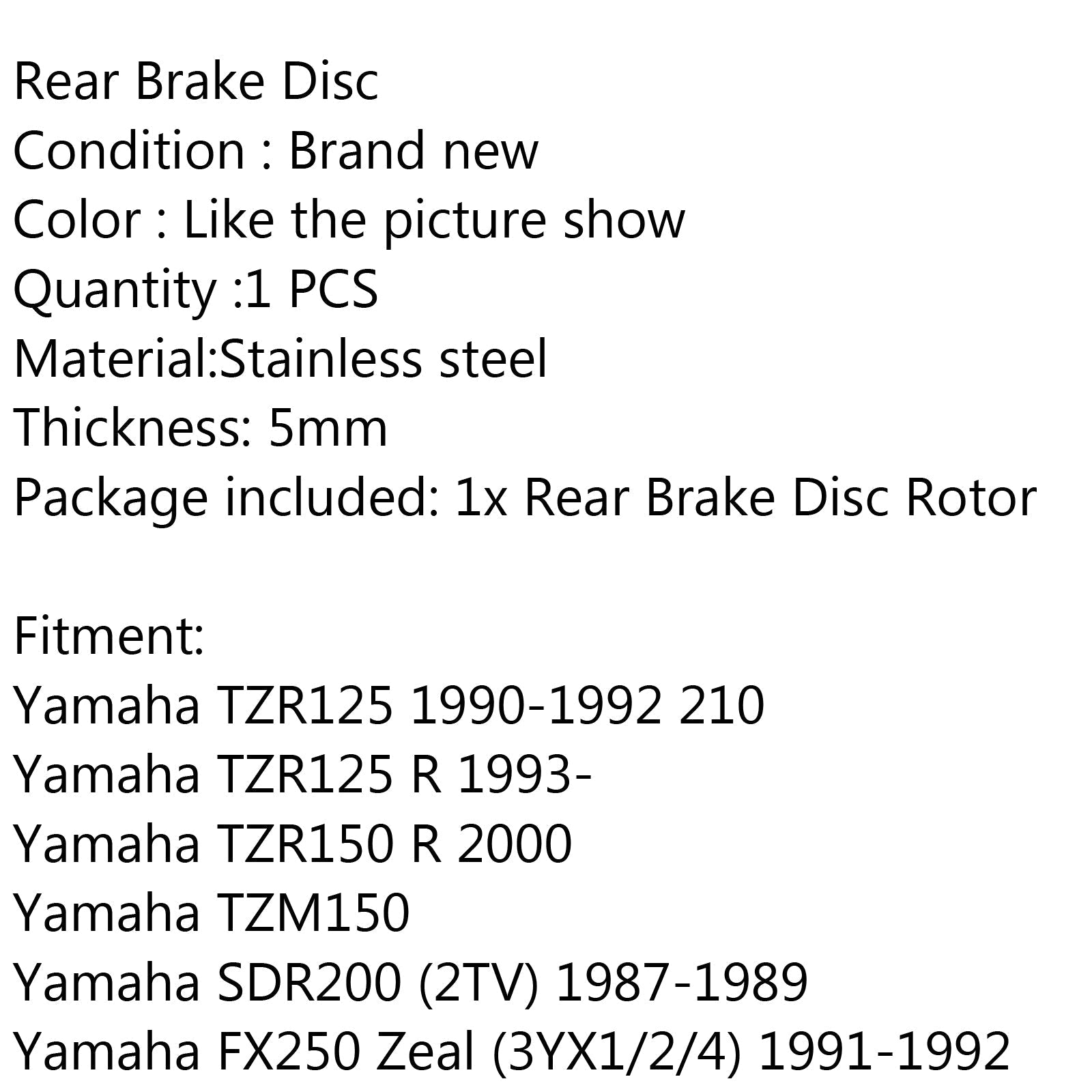 Rotor de disque de frein arrière pour FZR250 R1-Z 250 SDR200 SRX600 SZR660 TDR250 TZR250/125 générique