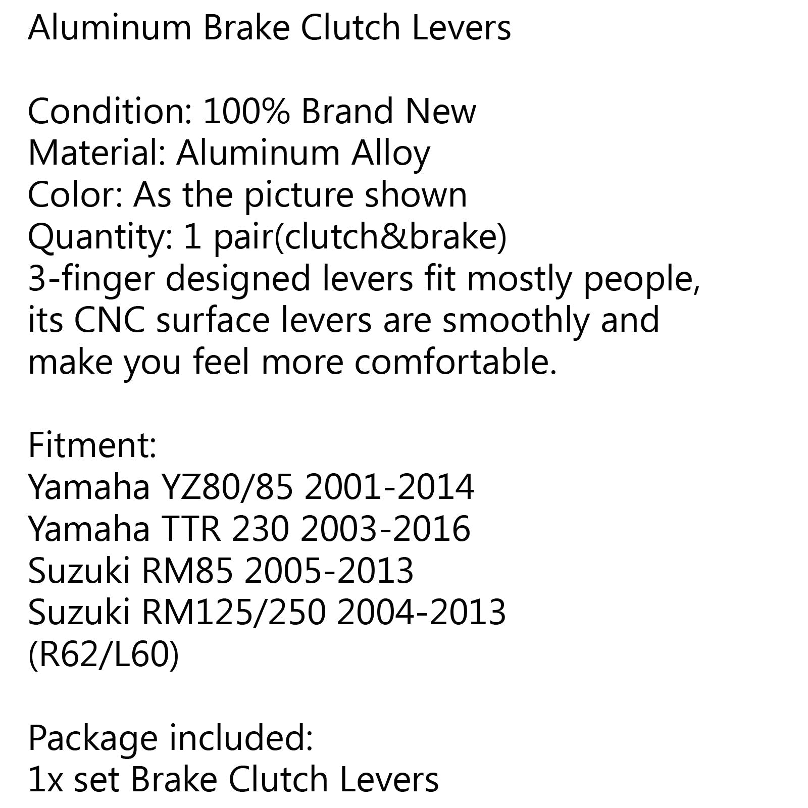 Juego de palancas de freno de embrague para bicicleta Dirt Pivot para Suzuki RM85 05-13 RM125/250 2008 genérico