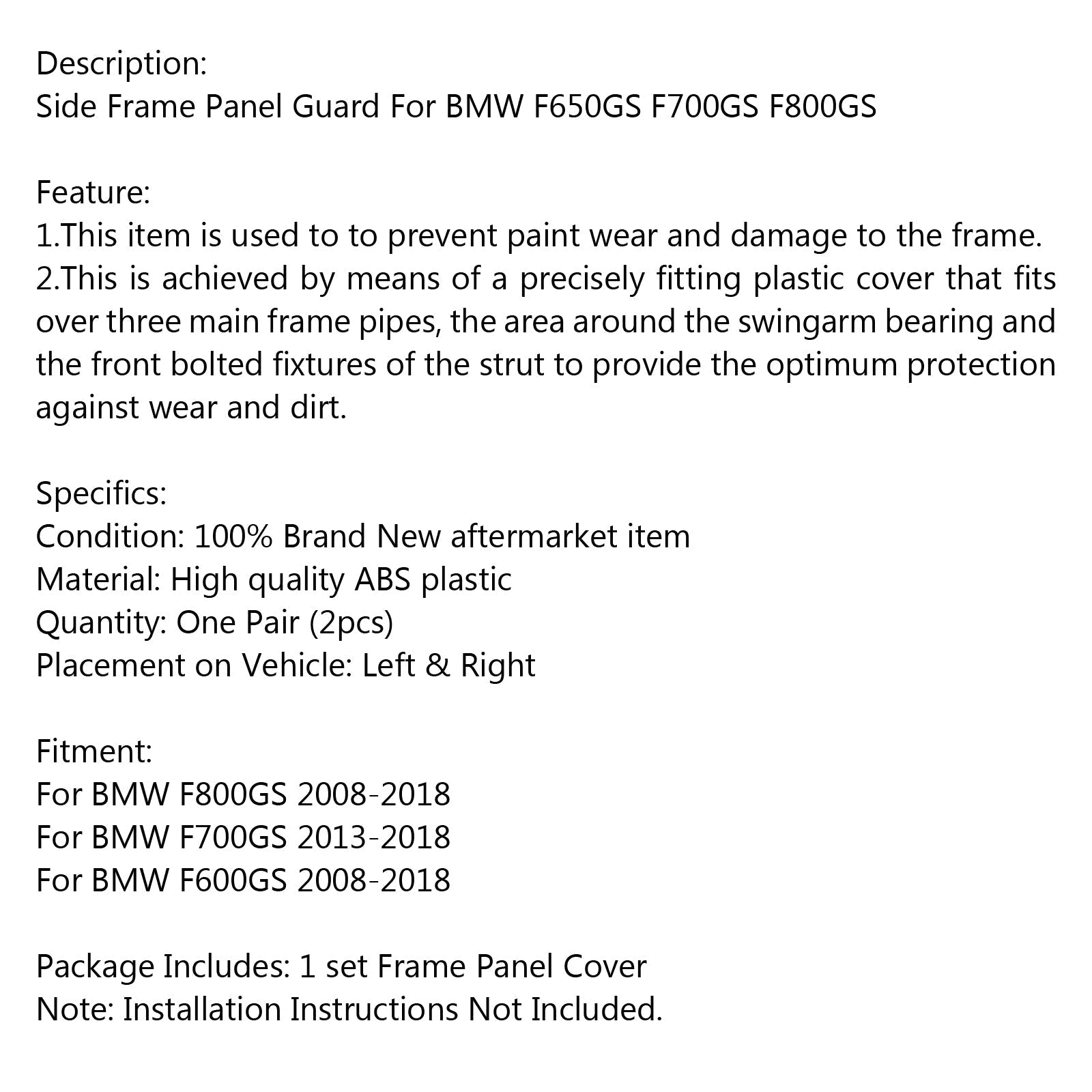 Protecteur de panneau latéral de couverture de cadre pour BMW F650GS F700GS F800GS F 650 700 800 GS générique
