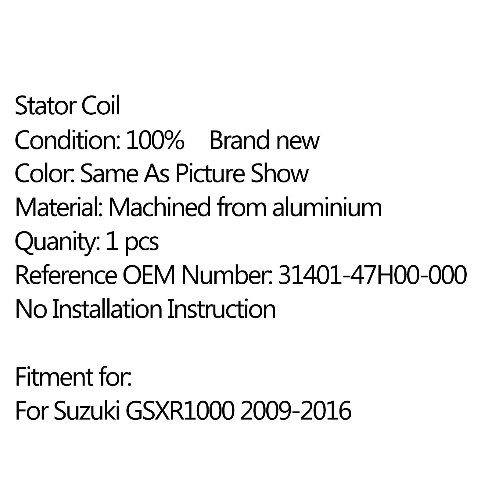 Bobine de stator de moteur de générateur de magnéto 31401-47H00-000 pour Suzuki GSXR1000 (09-16) générique