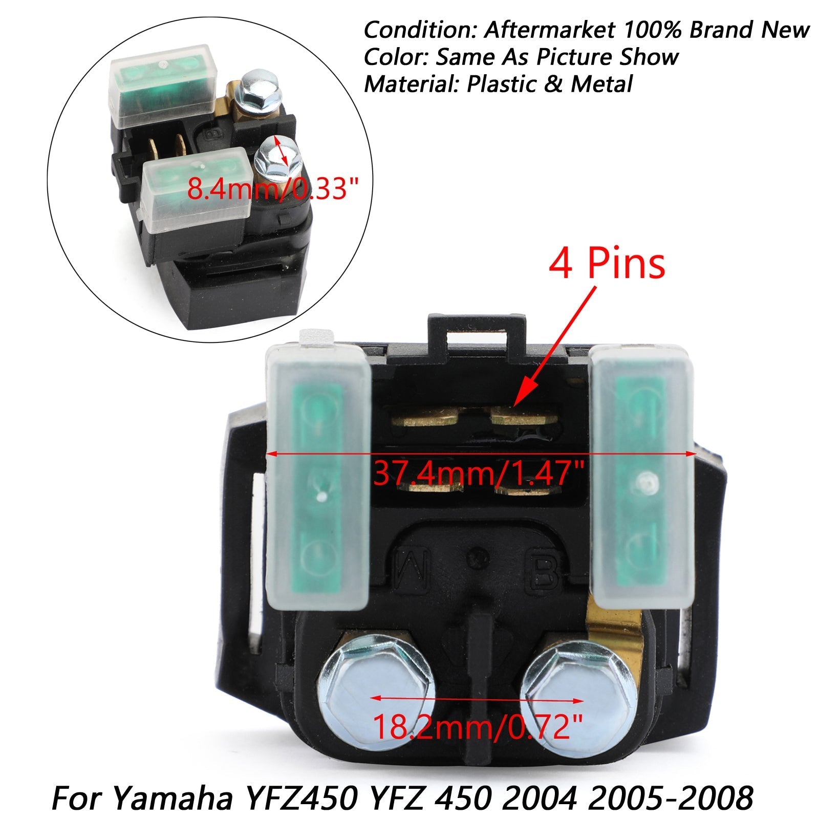 Solenoide de relé de arranque para YAMAHA YFZ 450 YFZ450 2004 2005 2006 2007-08 ATV nuevo genérico