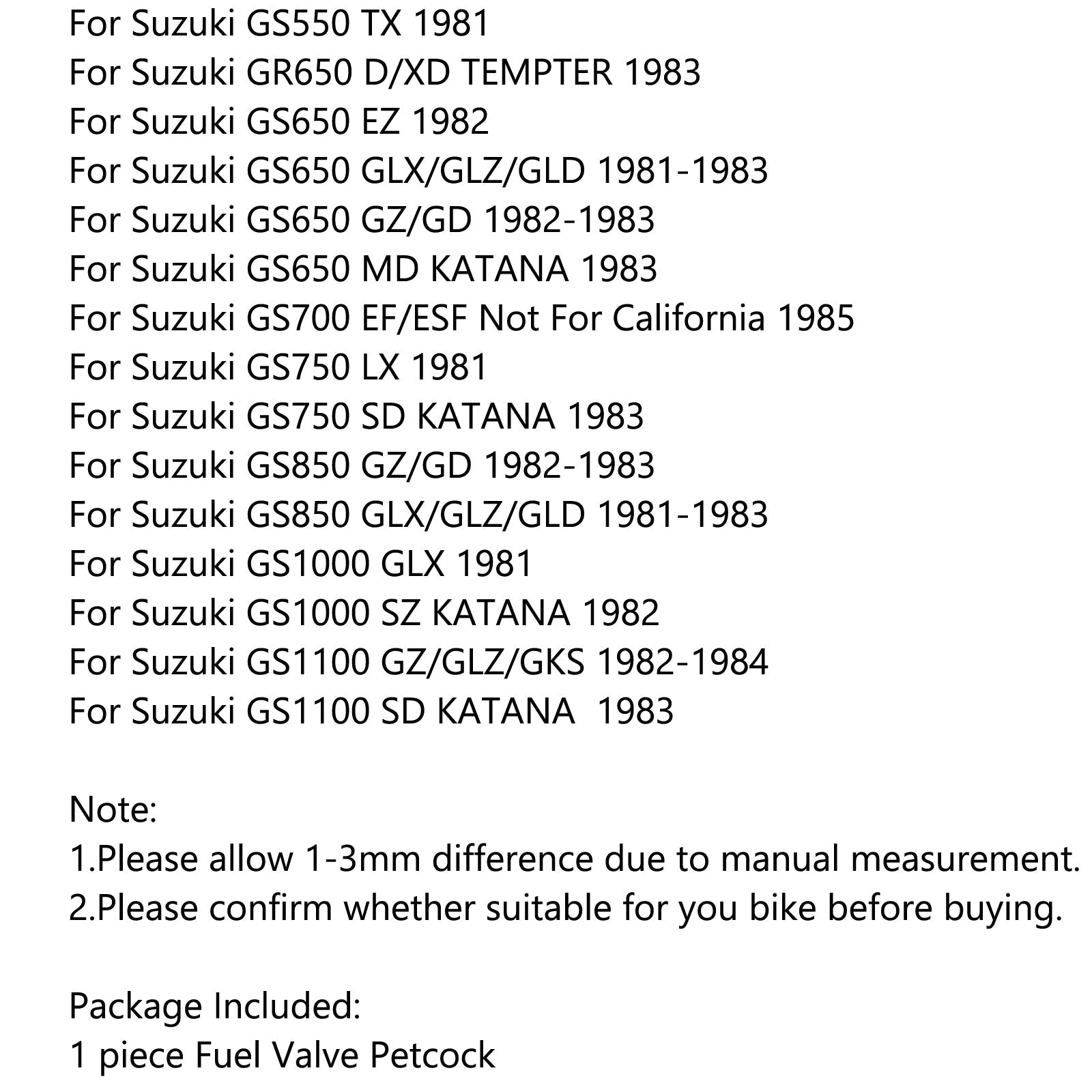 Válvula de combustible de gasolina Petcock 44300-45011 para Suzuki GS300 GS450 GS550 GS650 genérico
