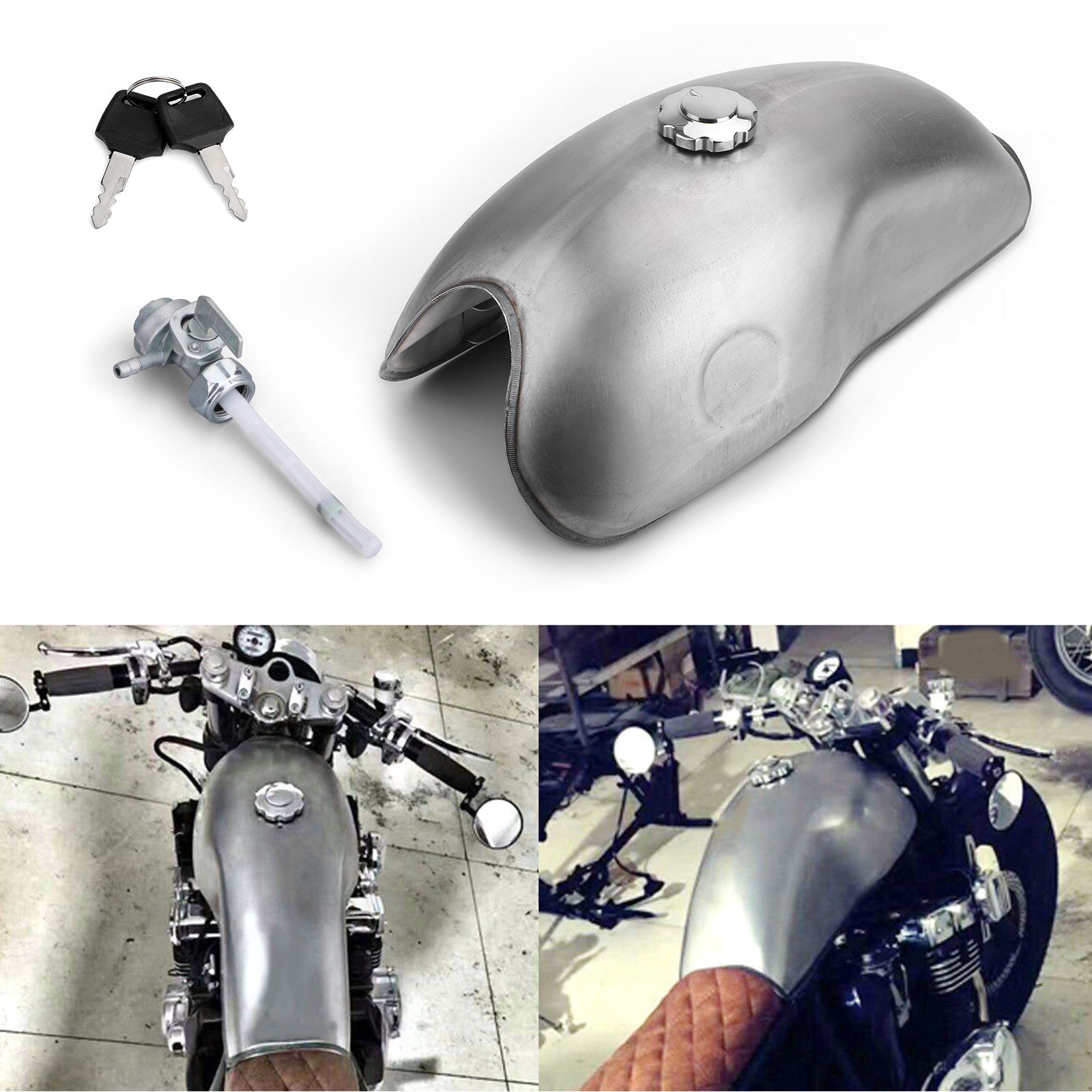 Cafe Racer Motorcycle Gas Fuel Tank Iron 10L 2.6 Gallon For Suzuki Yamaha Honda