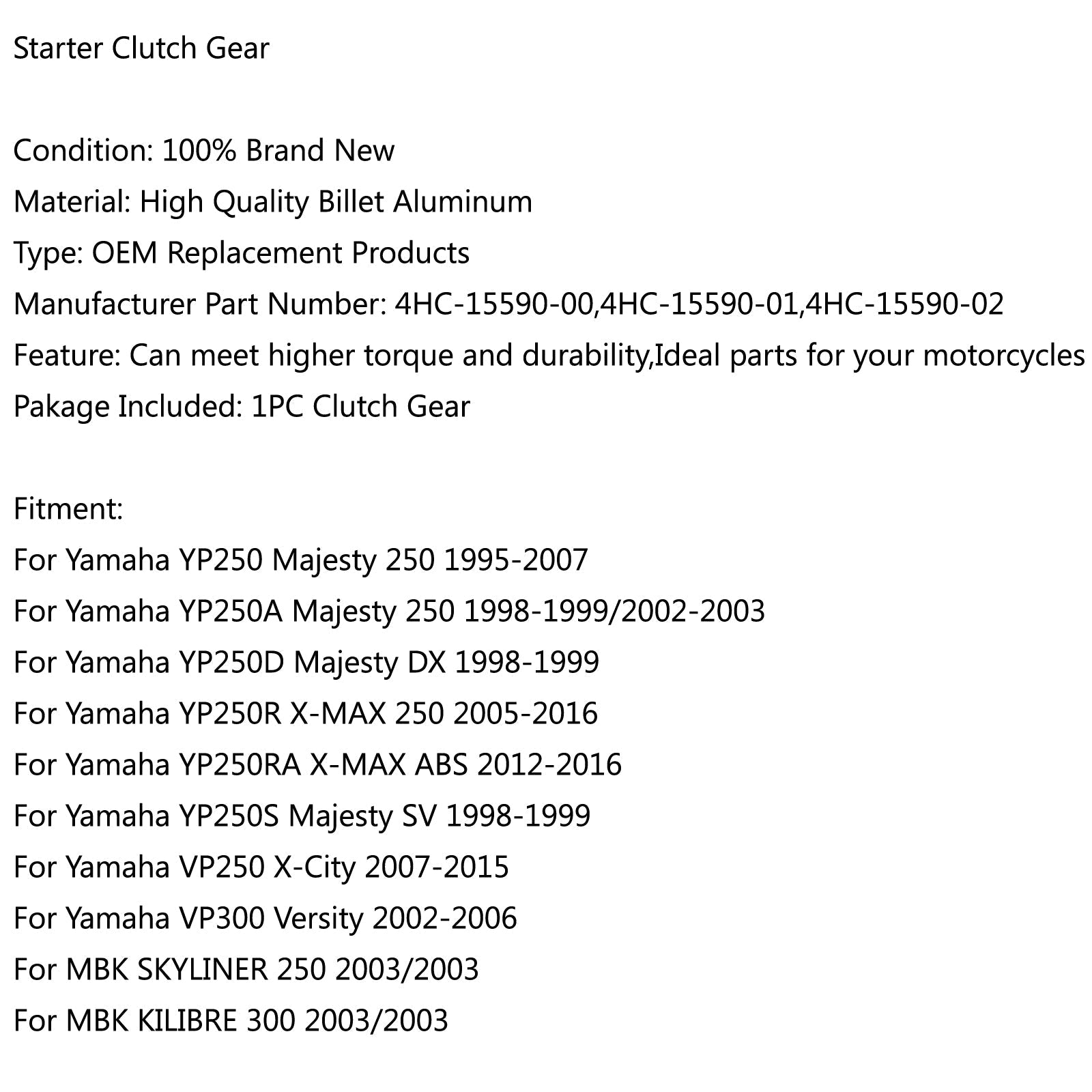 Reductor del extractor del volante del embrague de arranque para Yamaha VP300 VP YP X-MAX 250 genérico